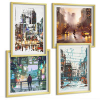 BILDER SET 4er Set - 50x50 cm & 40x60 cm Goldrahmen - Moderne, farbenfrohe Städte mit Charakteren - Goldfarben, Kunststoff (50/50cm) - TULUP