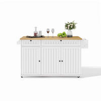 KÜCHENINSEL 137/45/89,5 cm mit klappbarer Arbeitsplatte, Rollen und Stauraum aus MDF, Natur/Weiß - Weiß/Braun, Holzwerkstoff (137/89.5/70cm) - Redom