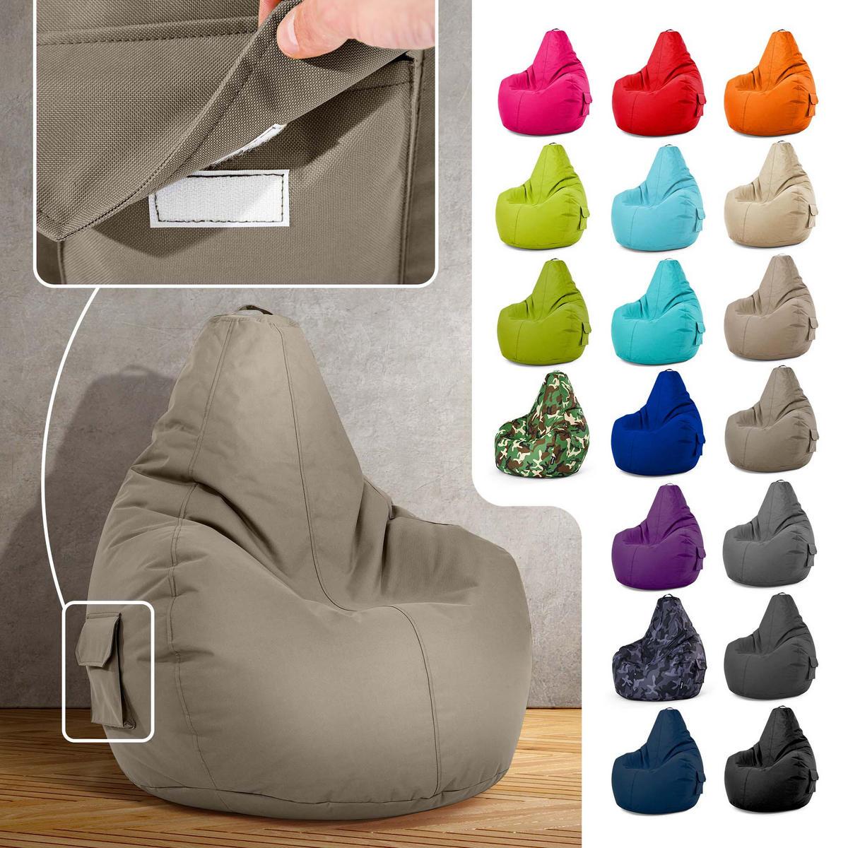 SITZSACK Lounge Chair "Cozy" 80x70x90cm - Braun, Textil (70/90/80cm) - Green Bean