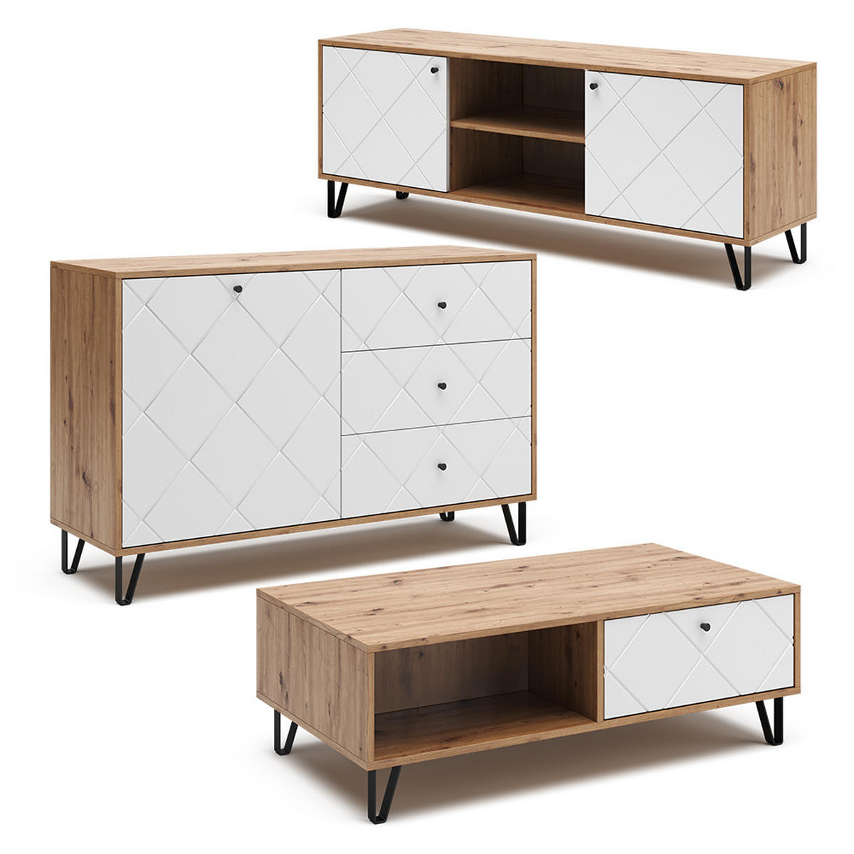 COUCHTISCH Nizza Artisan-Eiche 110 x 60 cm - Eiche Artisan/Weiß, Holzwerkstoff (60/110/37cm) - Vicco