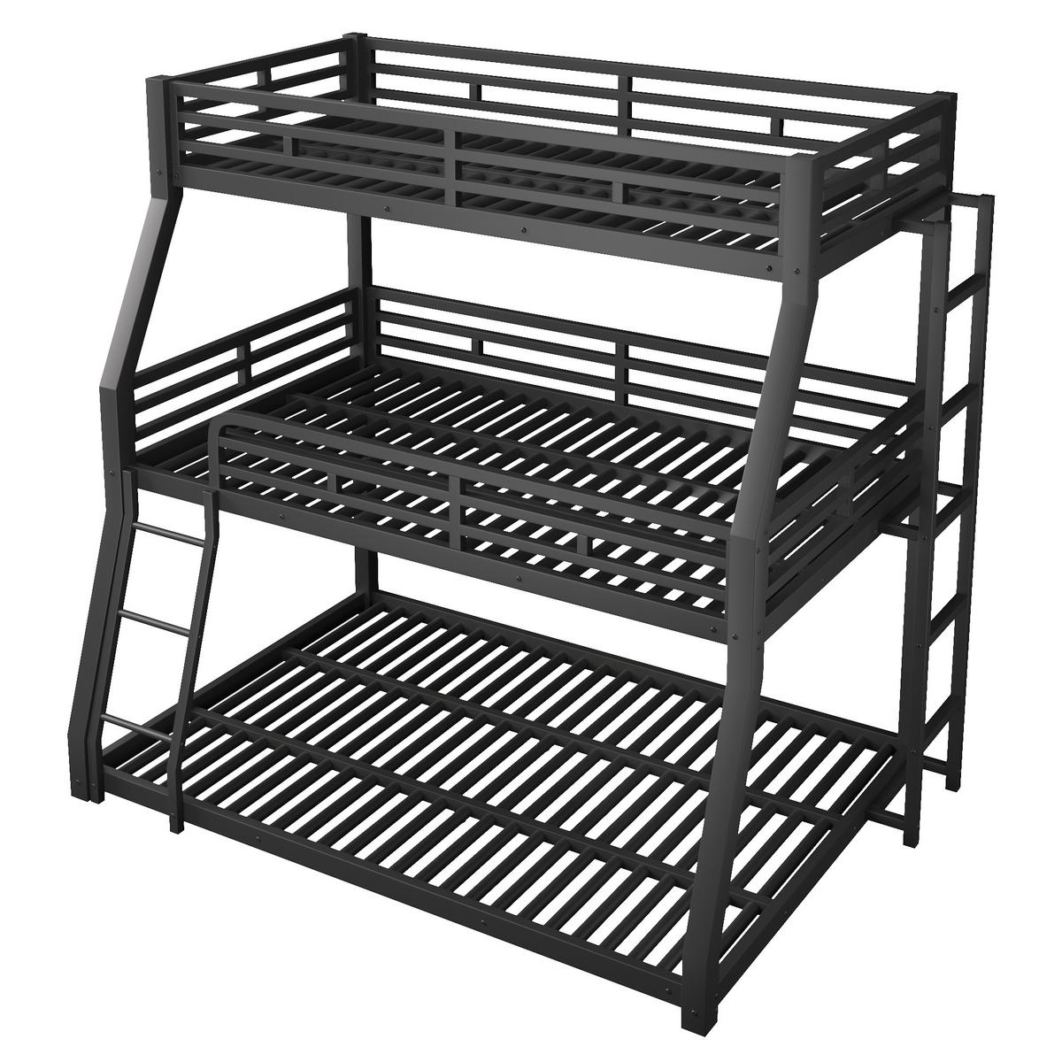 ETAGENBETT 90/120/140 x 200 cm, 3 Ebenen, DE-42019, in Schwarz - Schwarz, Metall (140/200cm) - ComfortXL