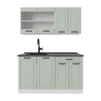 SINGLEKÜCHE R-Line, Mint Landhaus/Weiß, 140 cm ohne Arbeitsplatte - Weiß/Grün, Holzwerkstoff (140/81.6/46cm) - Vicco