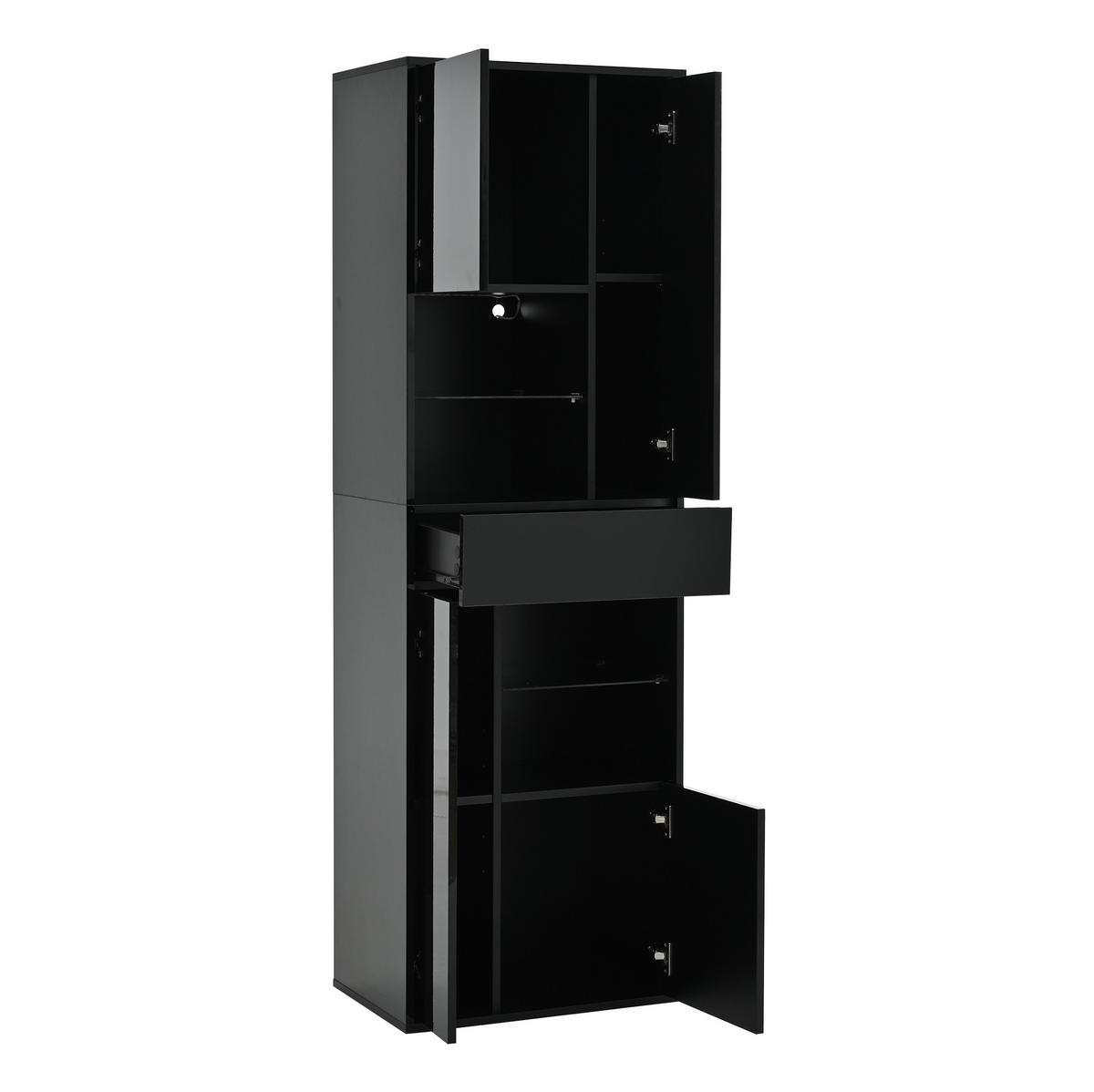 VITRINE 55/38/170 cm in Schwarz mit LED-Beleuchtung und Hochglanzfront - Schwarz, Holzwerkstoff (55/170/38cm) - Flora Grace