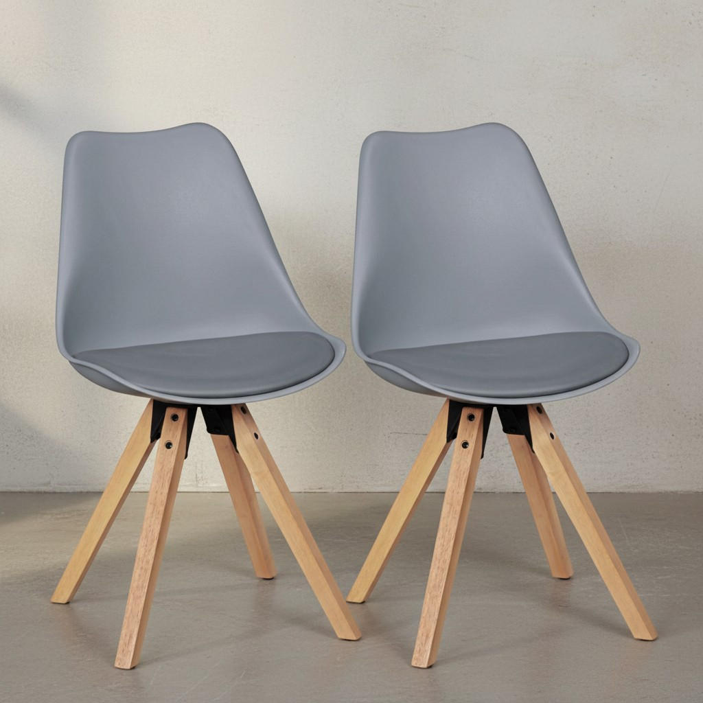 ESSZIMMERSTUHL 2er Set Kunstlederbezug mit Holzgestell Skandinavisch gepolstert, Grau 49x52x87 cm - Beige/Grau, Holz/Kunststoff (49/87/52cm) - KADIMA DESIGN