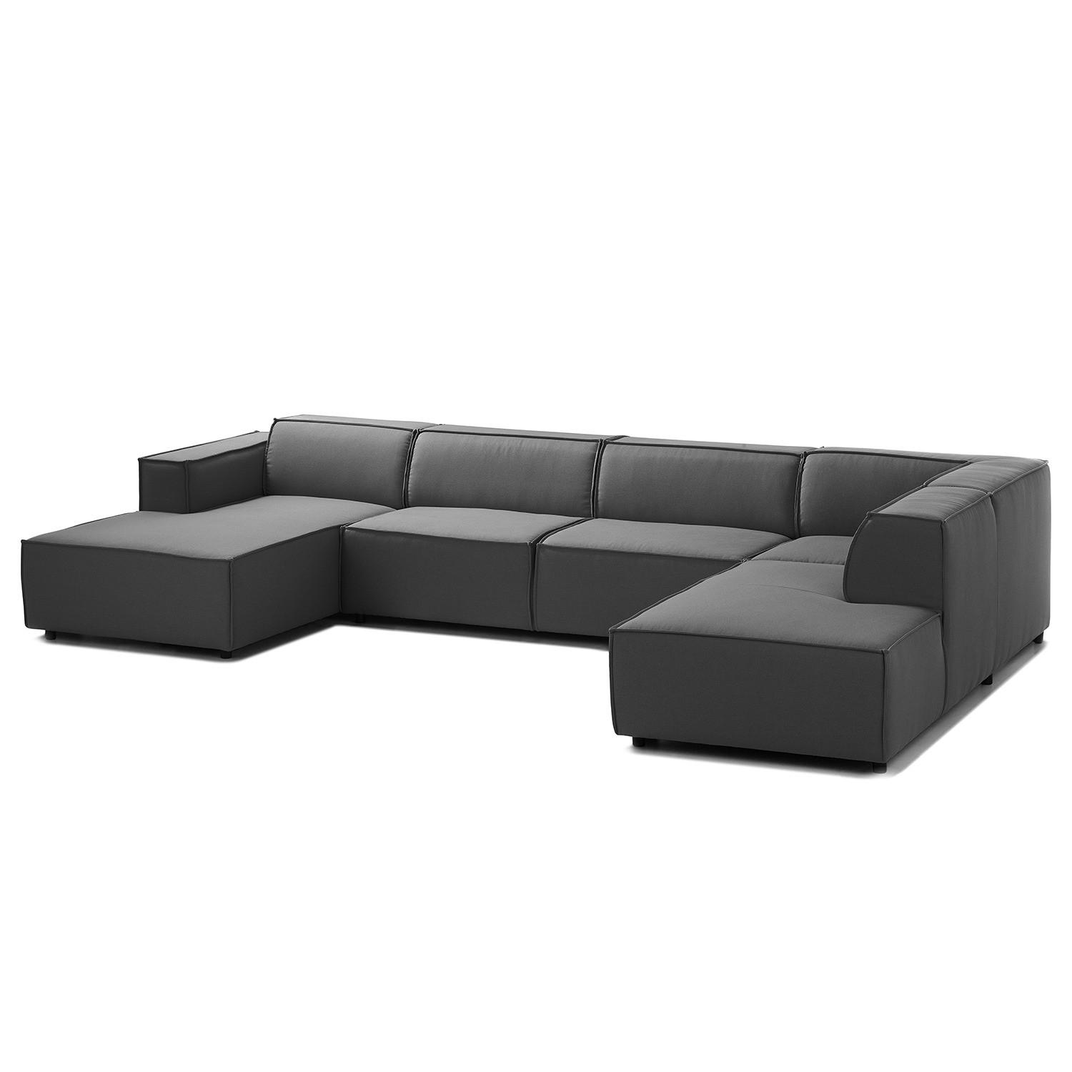 WOHNLANDSCHAFT mit Longchair & Ottomane - Anthrazit/Schwarz, Kunststoff/Textil (369/70/234cm) - home24