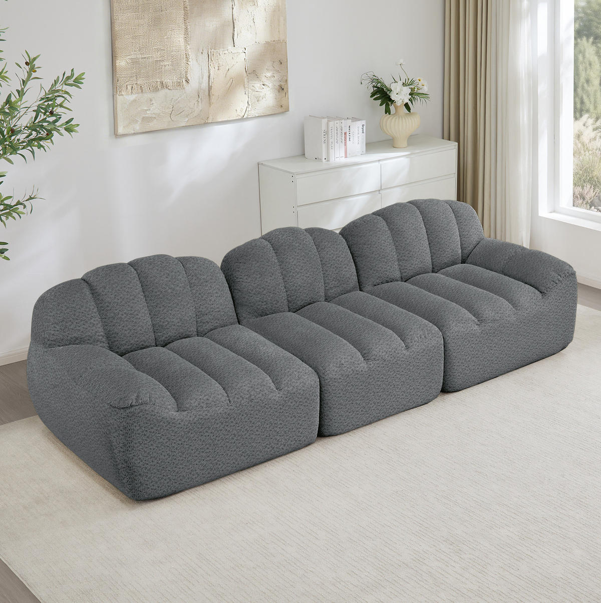 SOFA modular mit Ottoman Granular Fleece Grey 3-Sitzer - Grau, Textil (288/79/104cm) - IVMEU