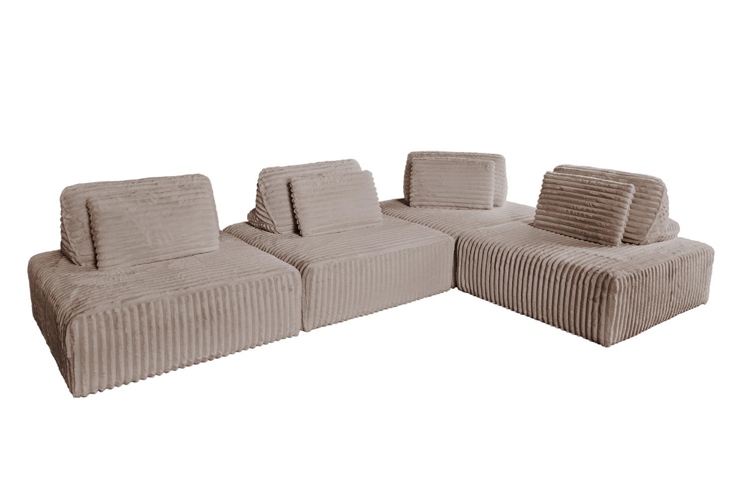 MODULSOFA WIOLO SOFT 4 MODULE 4 KISSEN Taupe Cord - Taupe/Schwarz, Kunststoff/Textil (333/84/222cm) - KAWOLA