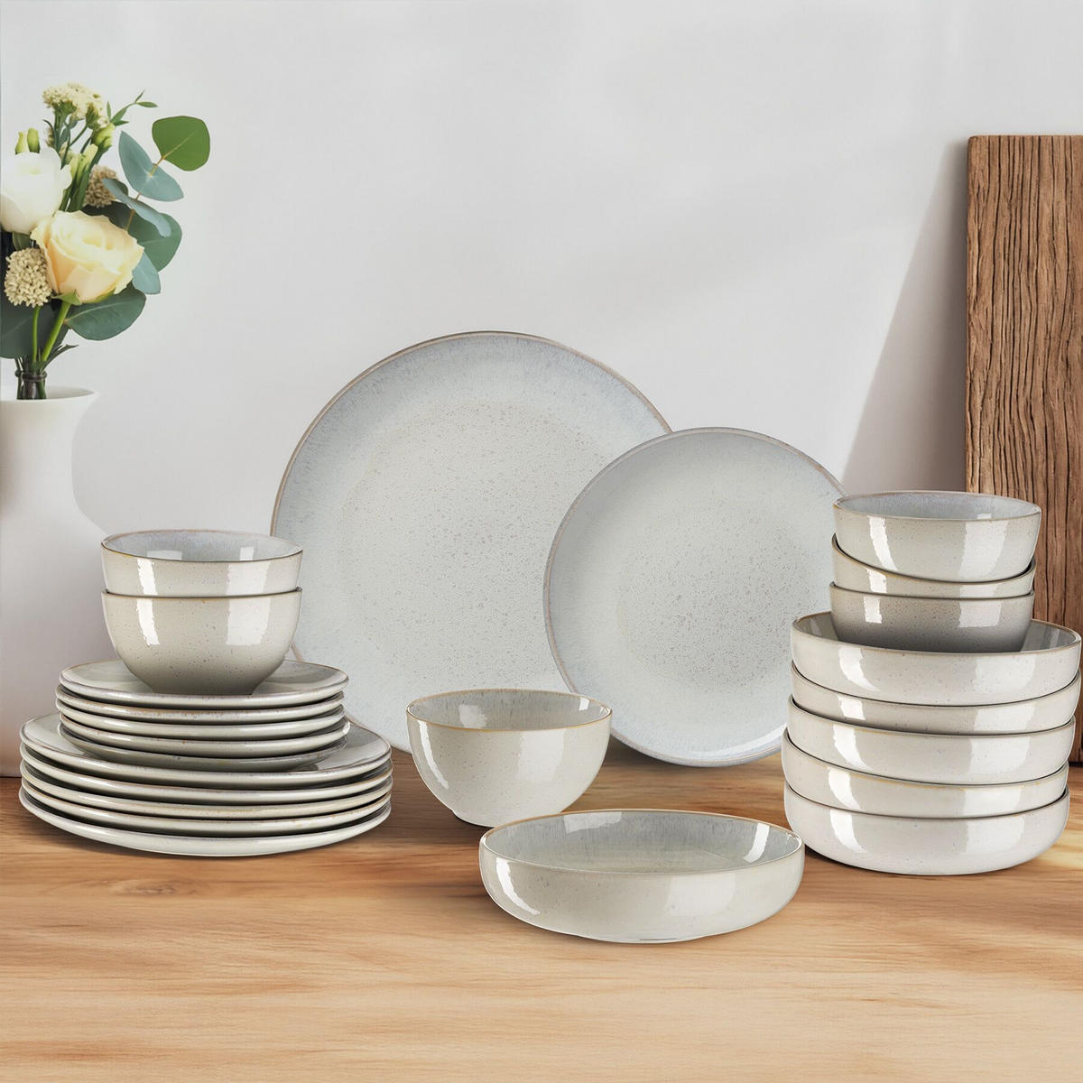 TAFELSERVICE Mare, ineinander stapelbar, grau - Grau, Keramik (26.5/2.5/26.5cm) - tectake