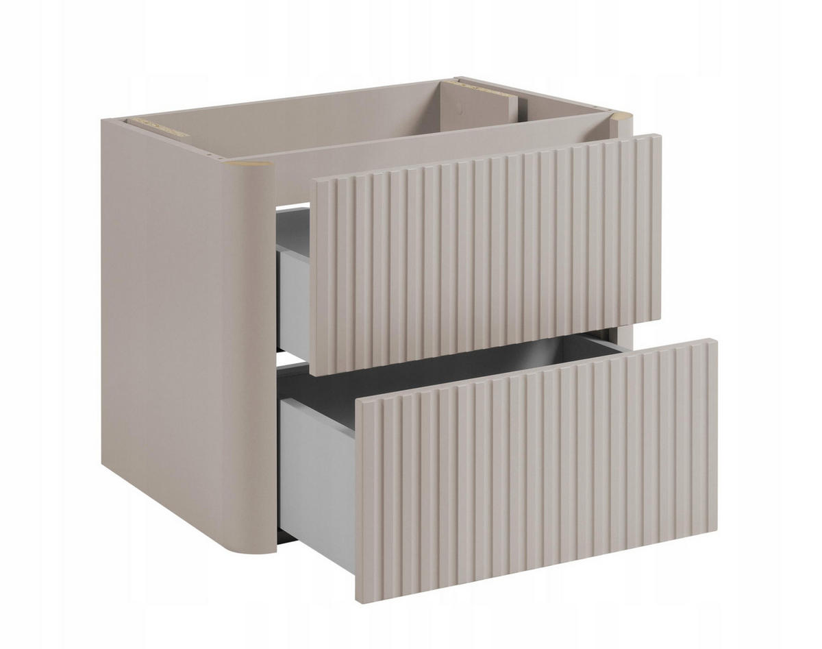 WASCHBECKENUNTERSCHRANK LINEA hängend geriffelt Kaschmir matt mit Waschtischplatte 60/48/44 cm - Kaschmir, Holzwerkstoff (60/48.4/43.7cm) - Rodan
