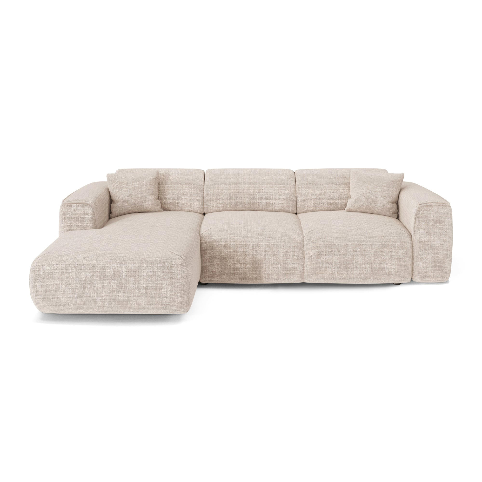 ECKSCHLAFSOFA Geprägter Samt Creme 283cm - Creme, Textil (283/180cm) - Sia Home