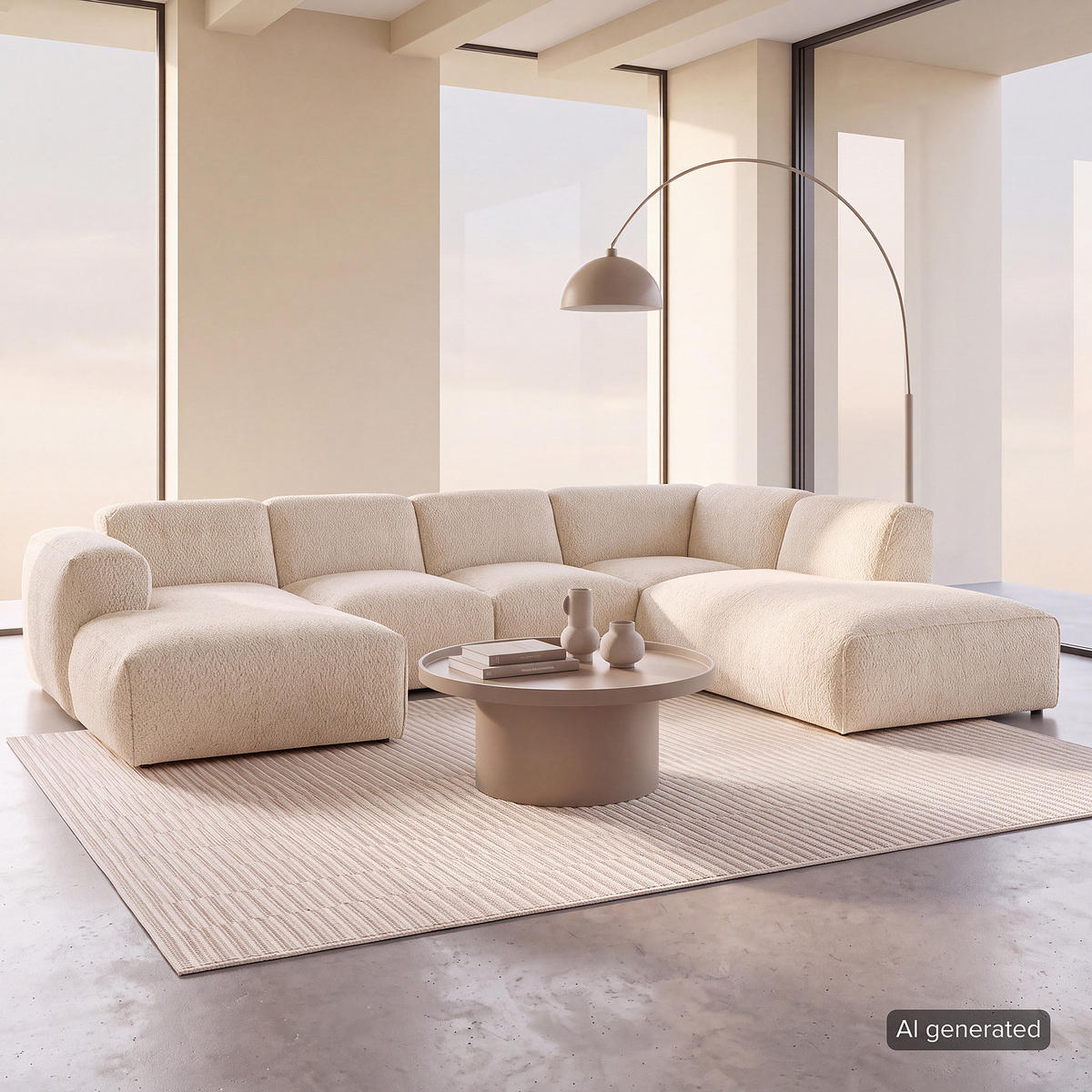 WOHNLANDSCHAFT mit Longchair - Beige/Schwarz, Kunststoff/Textil (325/71/235cm) - home24