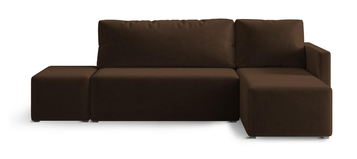 ECKSOFA VELOTTI R-S Braun Plüsch-Stoff mit Schlaffunktion - Braun, Holz (261/143cm) - MASSENO