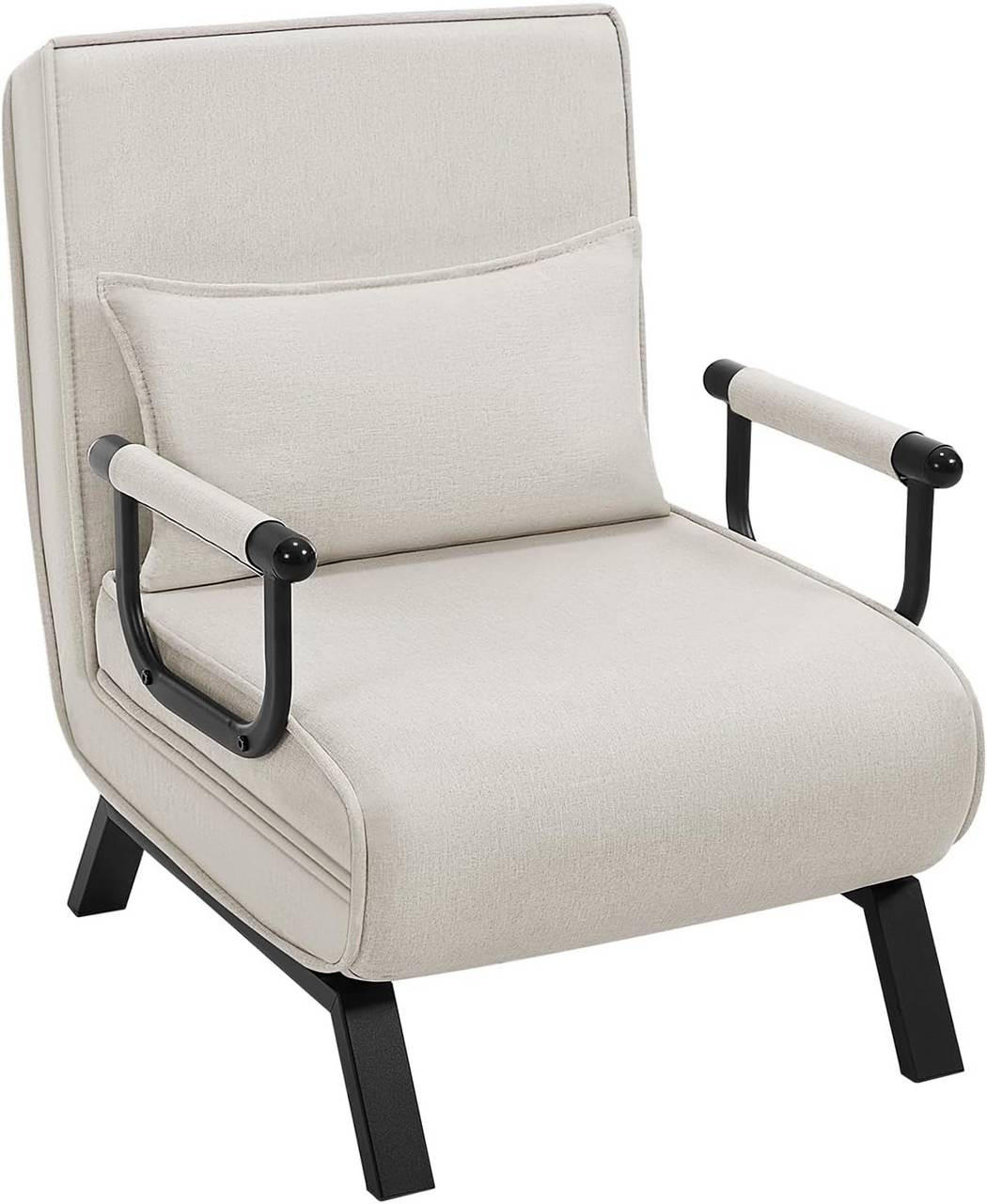SCHLAFSESSEL 3 in 1, mit Verstellbarer Rückenlehne, Leinen Beige - Beige/Schwarz, Textil/Metall (65/78/75cm) - Woltu