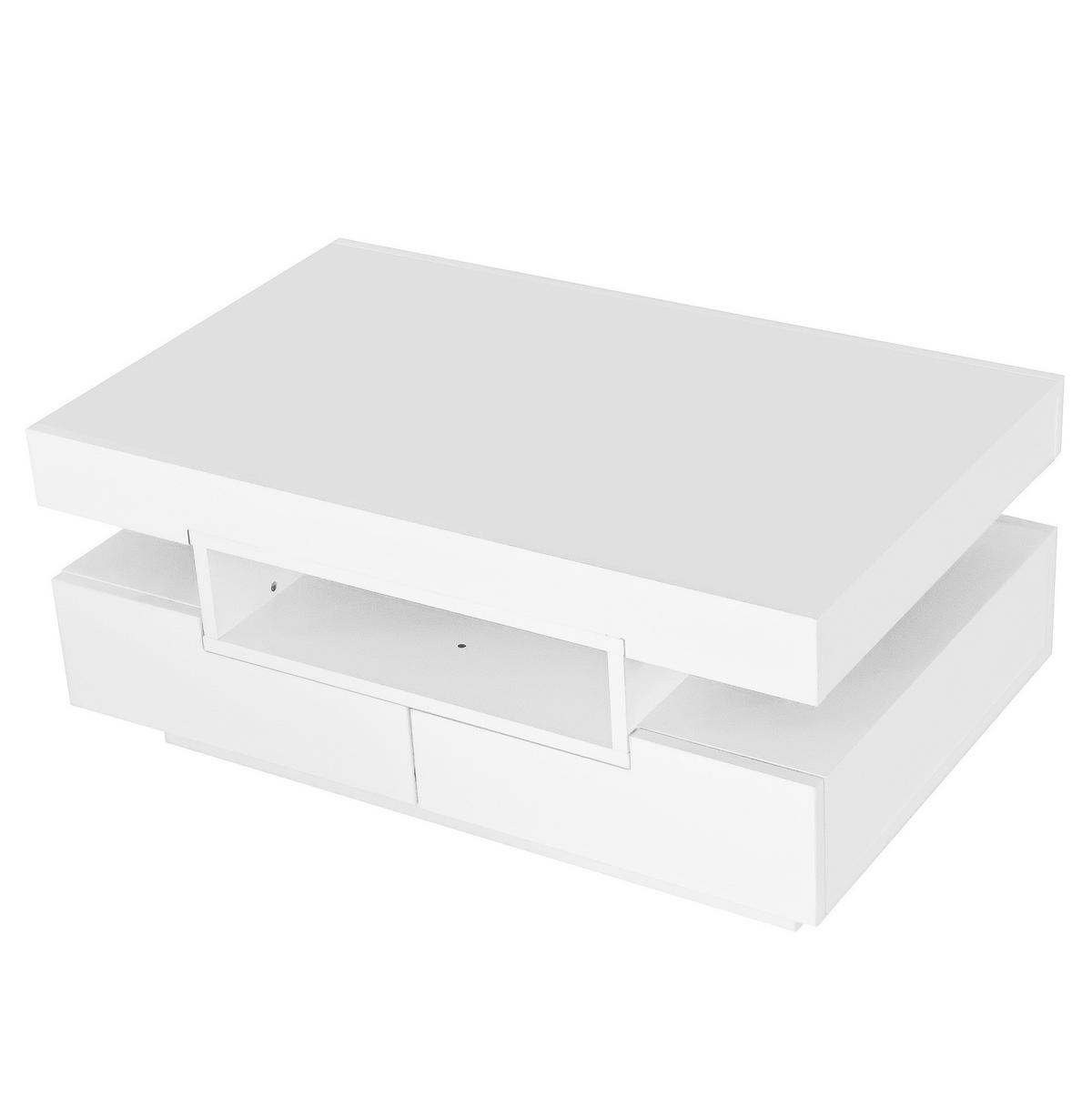 COUCHTISCH 80/50/36 cm hochglänzend mit LED-Beleuchtung und 4 Schubladen - Weiß, Holzwerkstoff (80/50/36cm) - Flora Grace