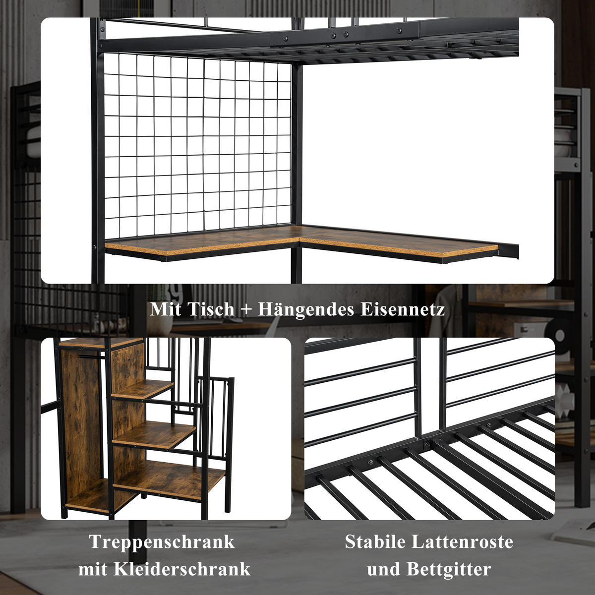 HOCHBETT 90x200 cm Tisch Schrank schwarz - Schwarz, Holzwerkstoff (90/200cm) - LEBENLANG