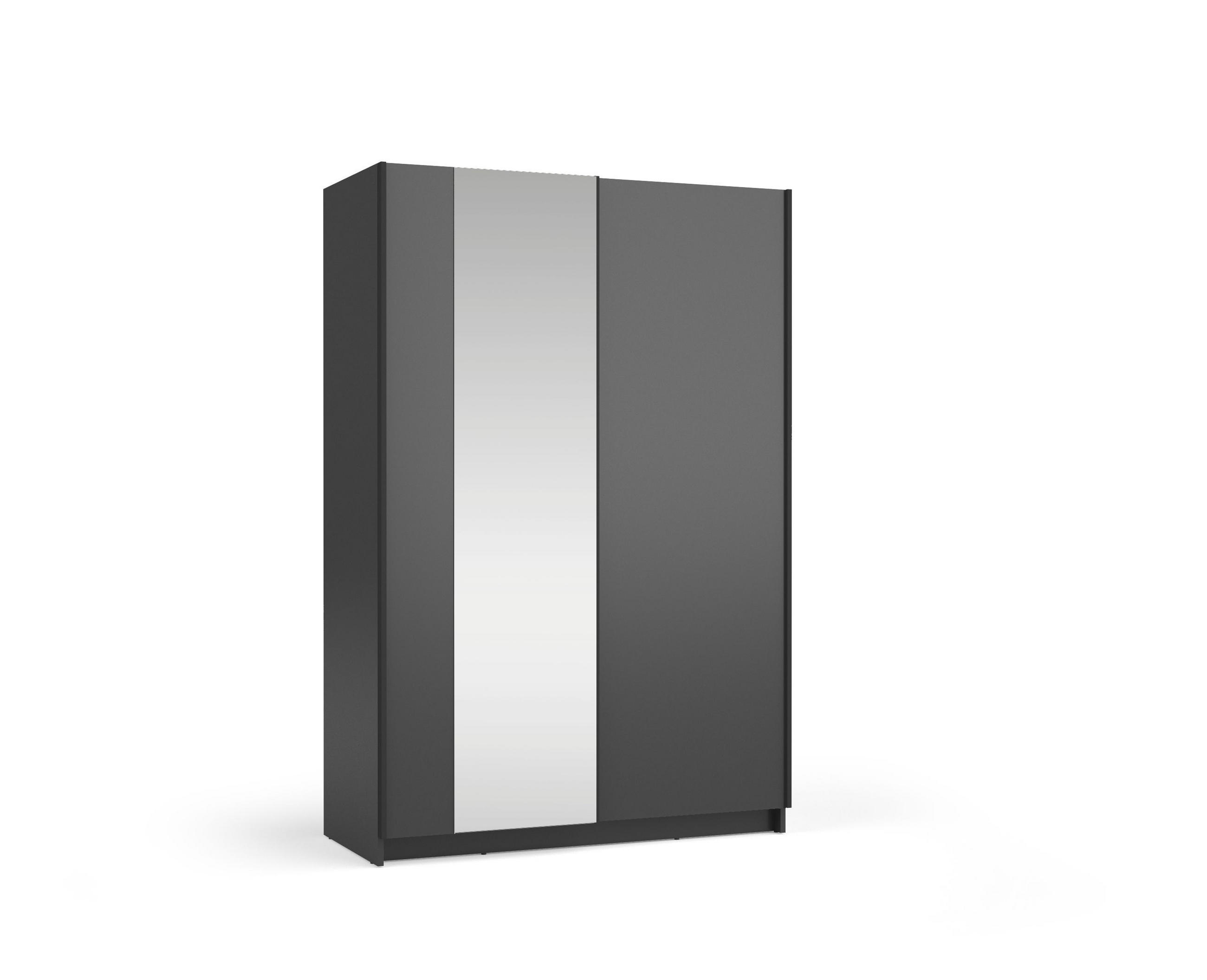 SCHWEBETÜRENSCHRANK CERON 120/182/54,6cm 2-türig mit Spiegel Schwarz - Schwarz, Holzwerkstoff (120/182/54.6cm) - MASSENO