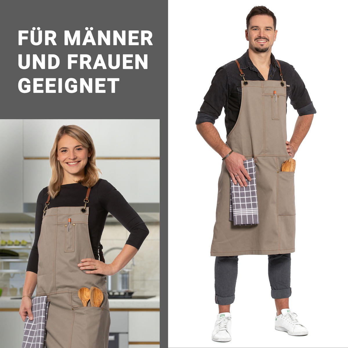 SCHÜRZE , 100% Baumwolle, Grau - Graubraun, Textil (70/95cm) - Zollner