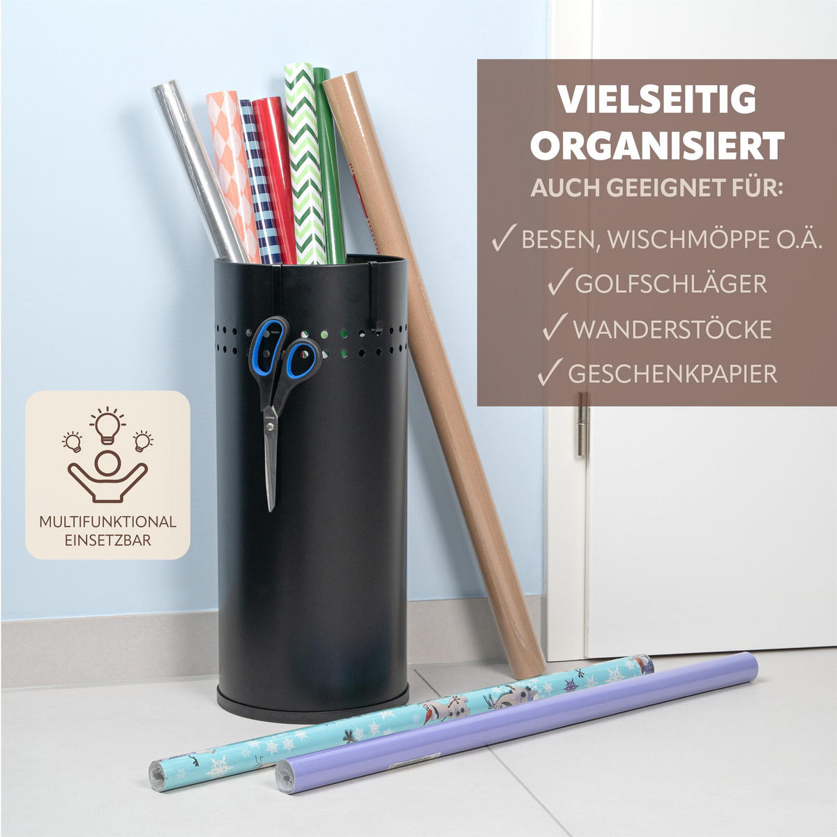 SCHIRMSTÄNDER, mit Abtropfschale, Metall, schwarz - Schwarz, Metall (22/51.5/22cm) - bremermann