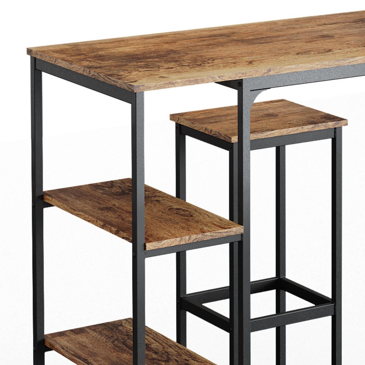 BARTISCH-SET Fyrk Antikholz 120 x 50 cm mit Regalen und 2 Barhockern - Alteiche/Schwarz, Holzwerkstoff (120/105/50cm) - Vicco