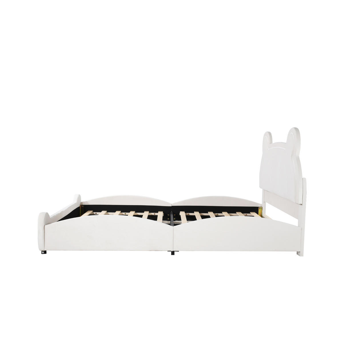 POLSTERBETT 140/200 cm Weiß Bärenform aus Velours - Weiß, Textil (140/200cm) - OKWISH