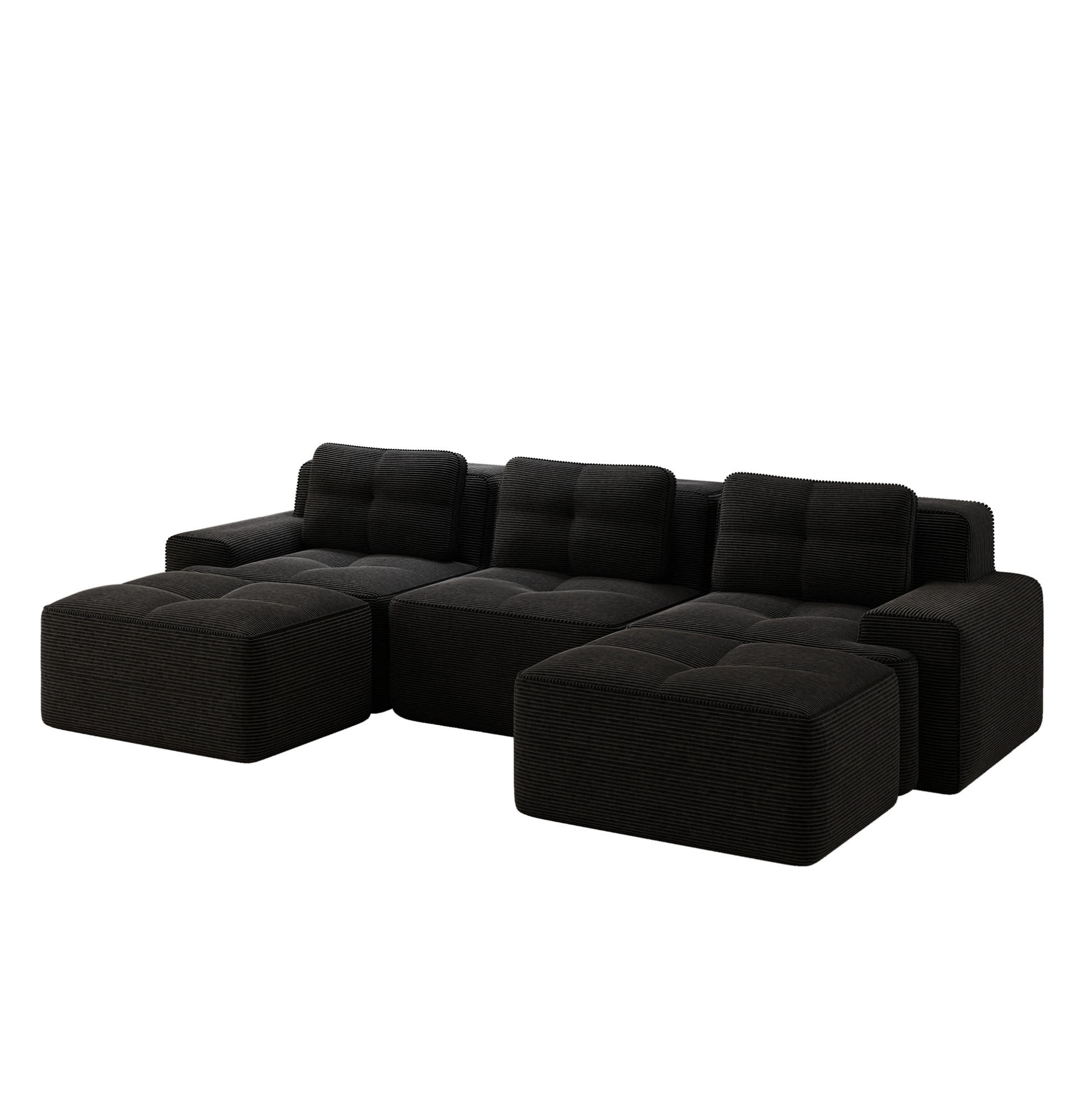 ECKSOFA 293/104/69 cm schwarz aus Cord mit Tiefsitz und montagefrei - Schwarz, Textil (177/293cm) - OKWISH