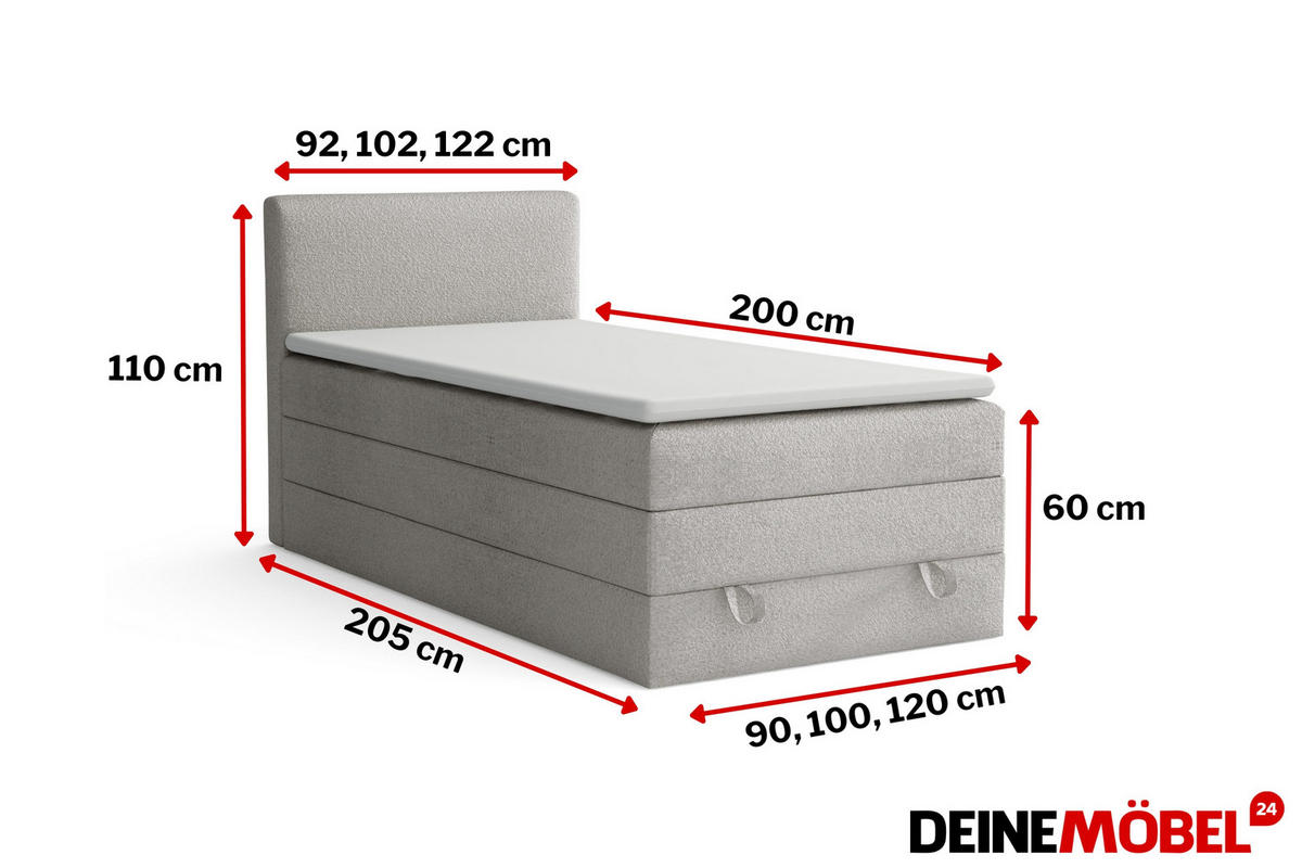 BOXBETT JUNG LUX 100/200 in Boucle Grau - Dunkelgrau, Holz/Holzwerkstoff (100/200cm) - Deine Möbel 24