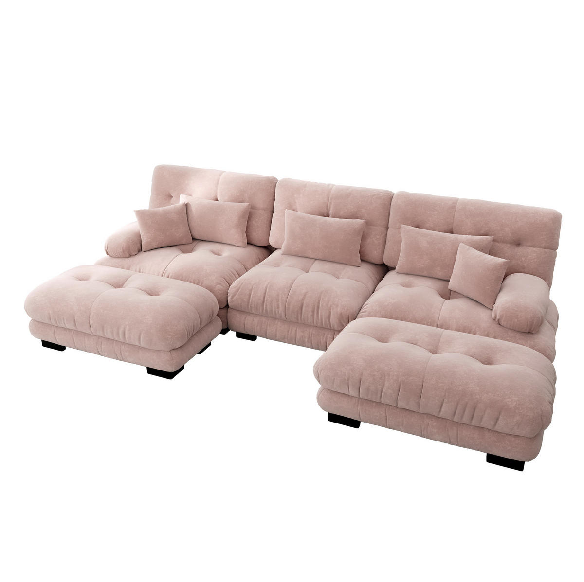 ECKSOFA 313/145/81 cm pink aus Chenille mit modularem Design, Tiefsitz und Ottomane - Pink, Textil (145/313cm) - OKWISH