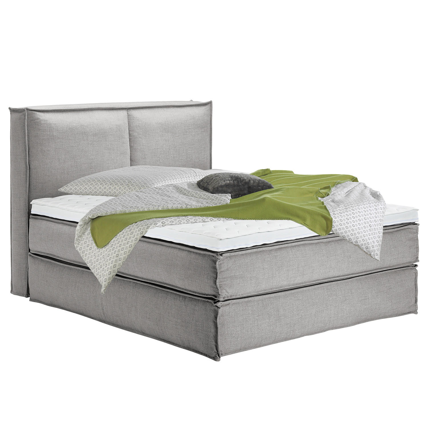 BOXSPRINGBETT mit Kopfteil - Premium - Grau, Textil (160/200cm) - home24