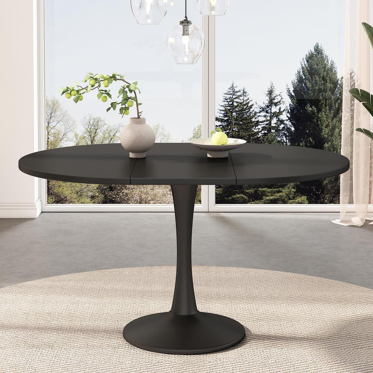 JEDILNA miza 100/140/100/75 cm raztegljiva ovalna, prostorsko varčna in moderna, MDF, Črna - črna, leseni material (140/100/75cm) - Redom