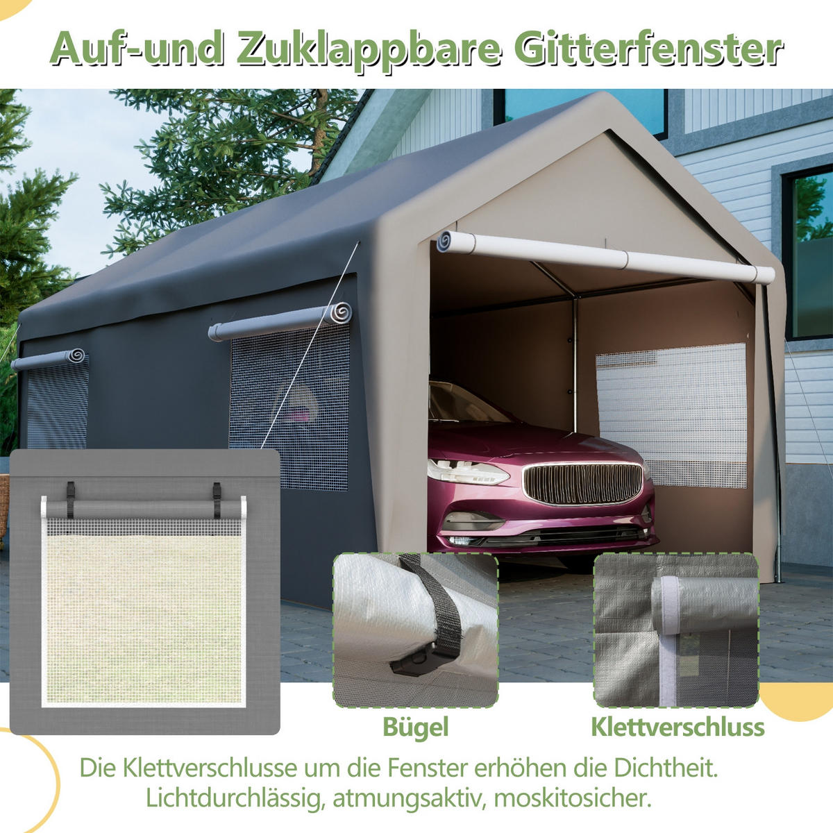 GERÄTEHAUS 592.84/310.9/276.75 cm Grau mit Roll-Up-Fenster, Abnehmbare Seitenwände und Dach - Grau, Metall (310.9/276.75/592.84cm) - Oxeza