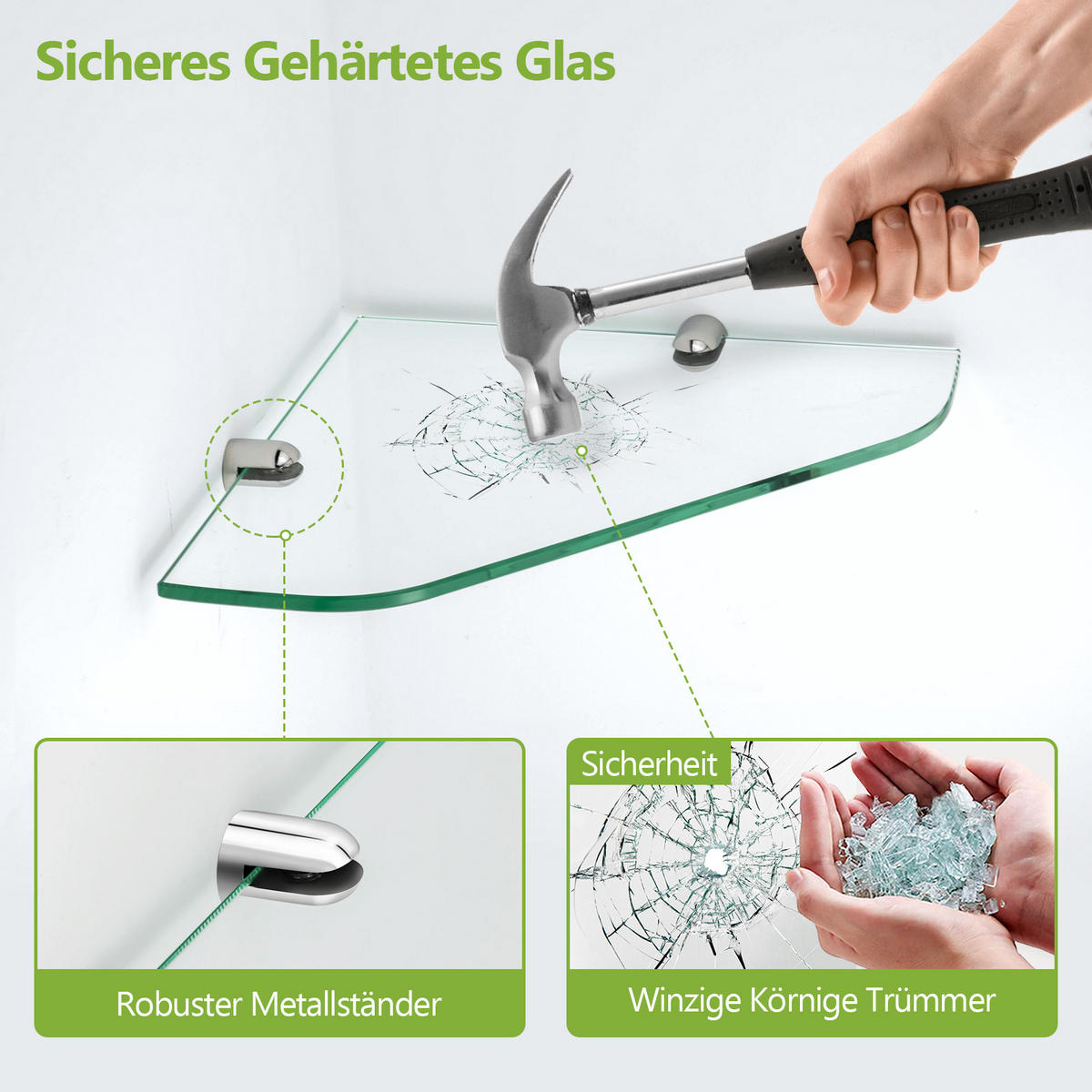 GLASABLAGE 23/23 cm Eckablage für Badezimmer Glas Transparent Chrom 3-tlg. - Transparent, Glas (23/0.6/23cm) - S'AFIELINA