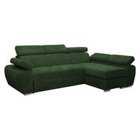 ECKSOFA Boston Mini Premium Cord 2RLC Seite: Rechts 2R+LC - Chromfarben/Grün, Holz/Textil (255/170cm) - MIRJAN24