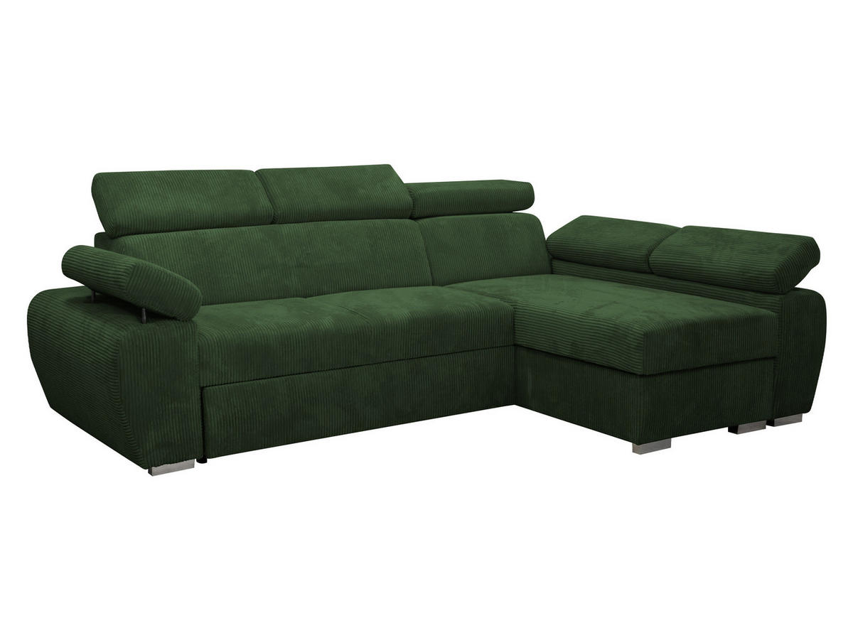 ECKSOFA Boston Mini Premium Cord 2RLC Seite: Rechts 2R+LC - Chromfarben/Grün, Holz/Textil (255/170cm) - MIRJAN24