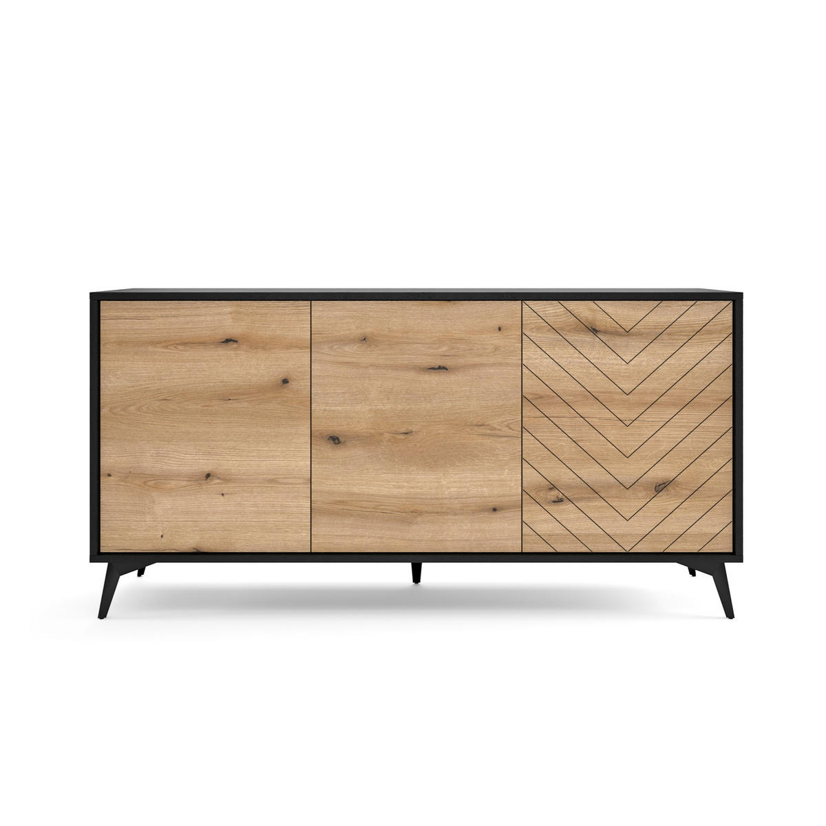 SIDEBOARD DIAMANTE 154/77/39 cm mit 3 Türen Schwarz - Schwarz/Eiche Artisan, Holzwerkstoff (154/77/39cm) - MASSENO