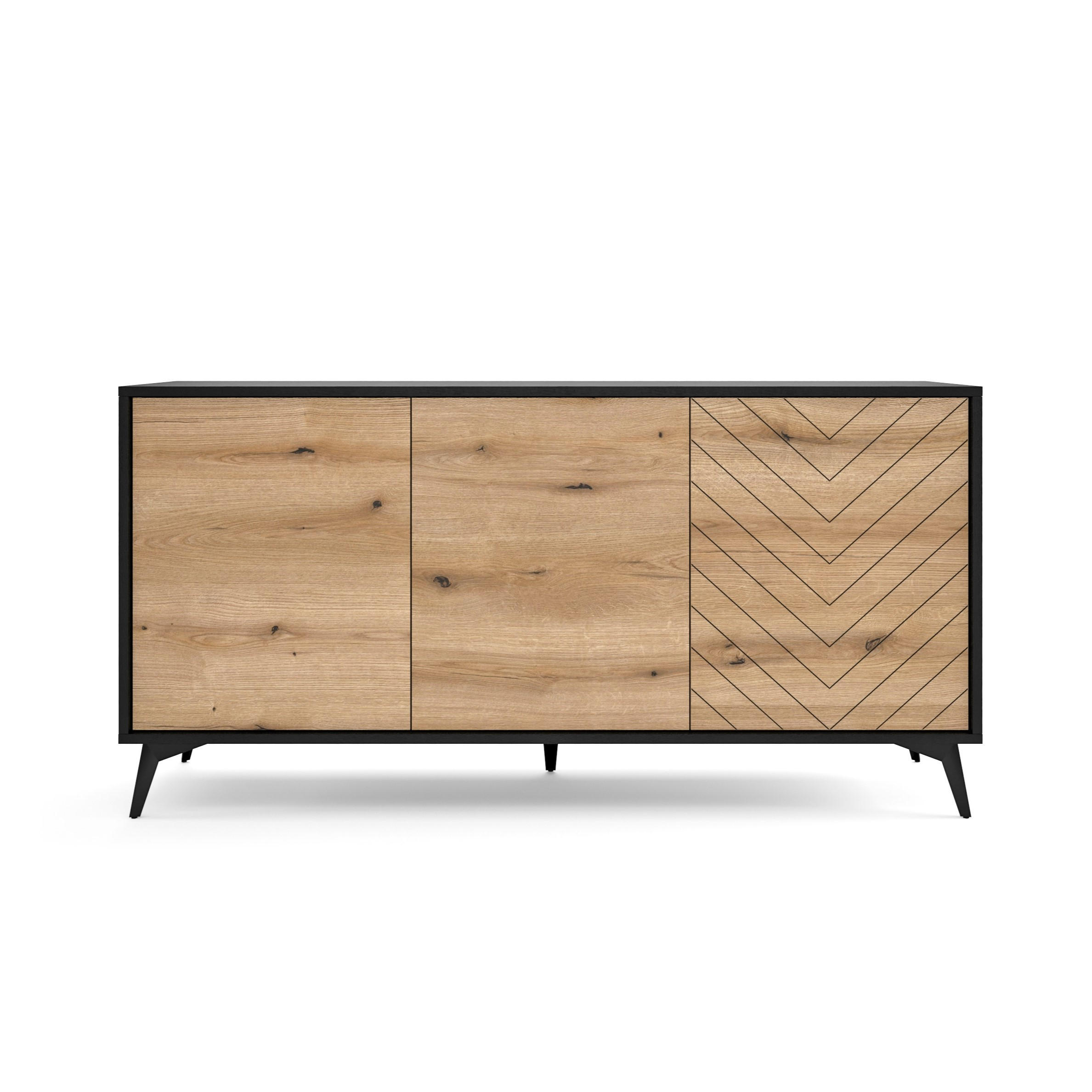 Thumbnail - Masseno Sideboard, Eiche Artisan, Schwarz, Holzwerkstoff, 154x77x39 cm, Wohnzimmer, Kommoden & Sideboards, Sideboards