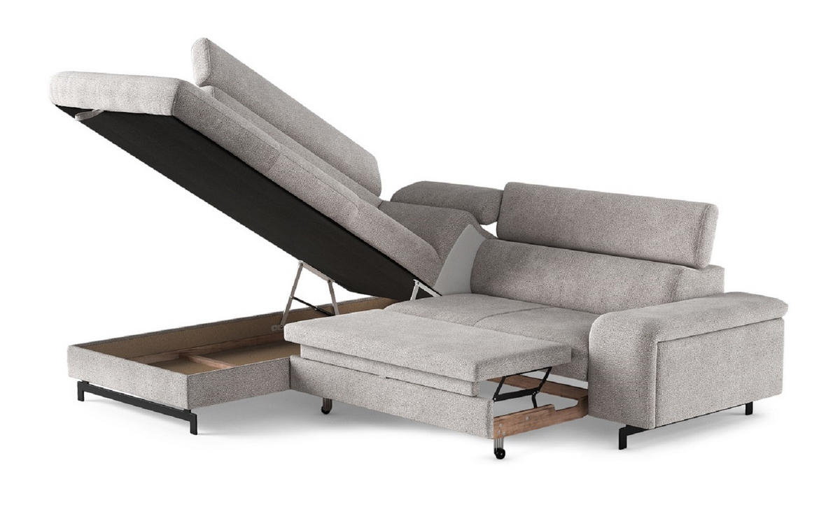 ECKSOFA mit Schlaffunktion und Bettkasten - Sandfarben/Schwarz, Kunststoff/Textil (262/215cm) - Cotta