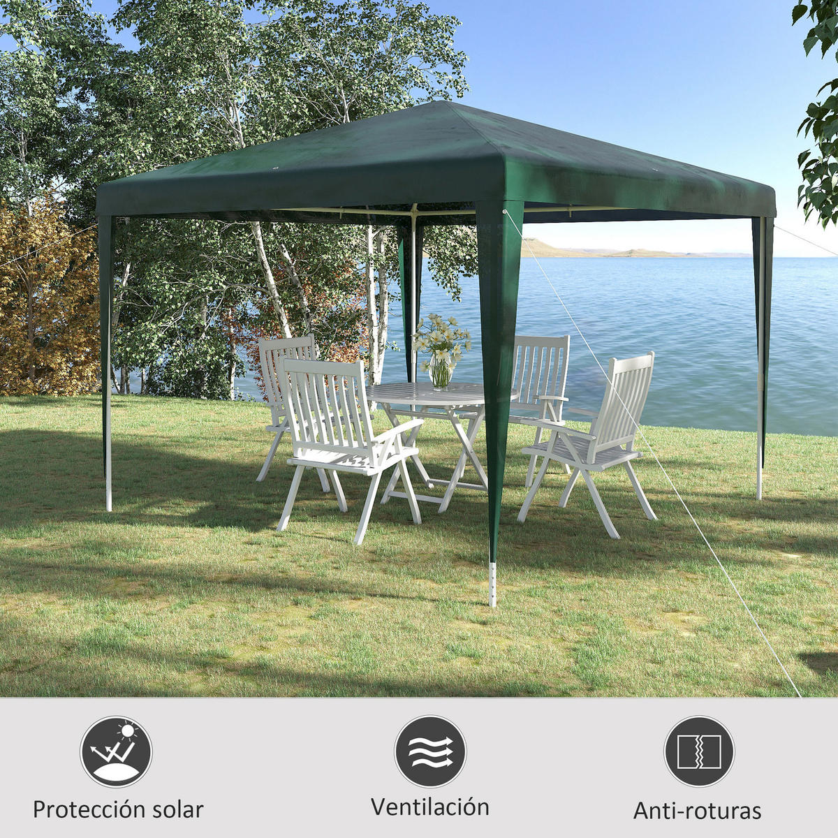 GARTENPAVILLON, Stahlrahmen mit Abflusslöchern, metallfarben - Dunkelgrün, Metall (15/17/112cm) - Vallsero
