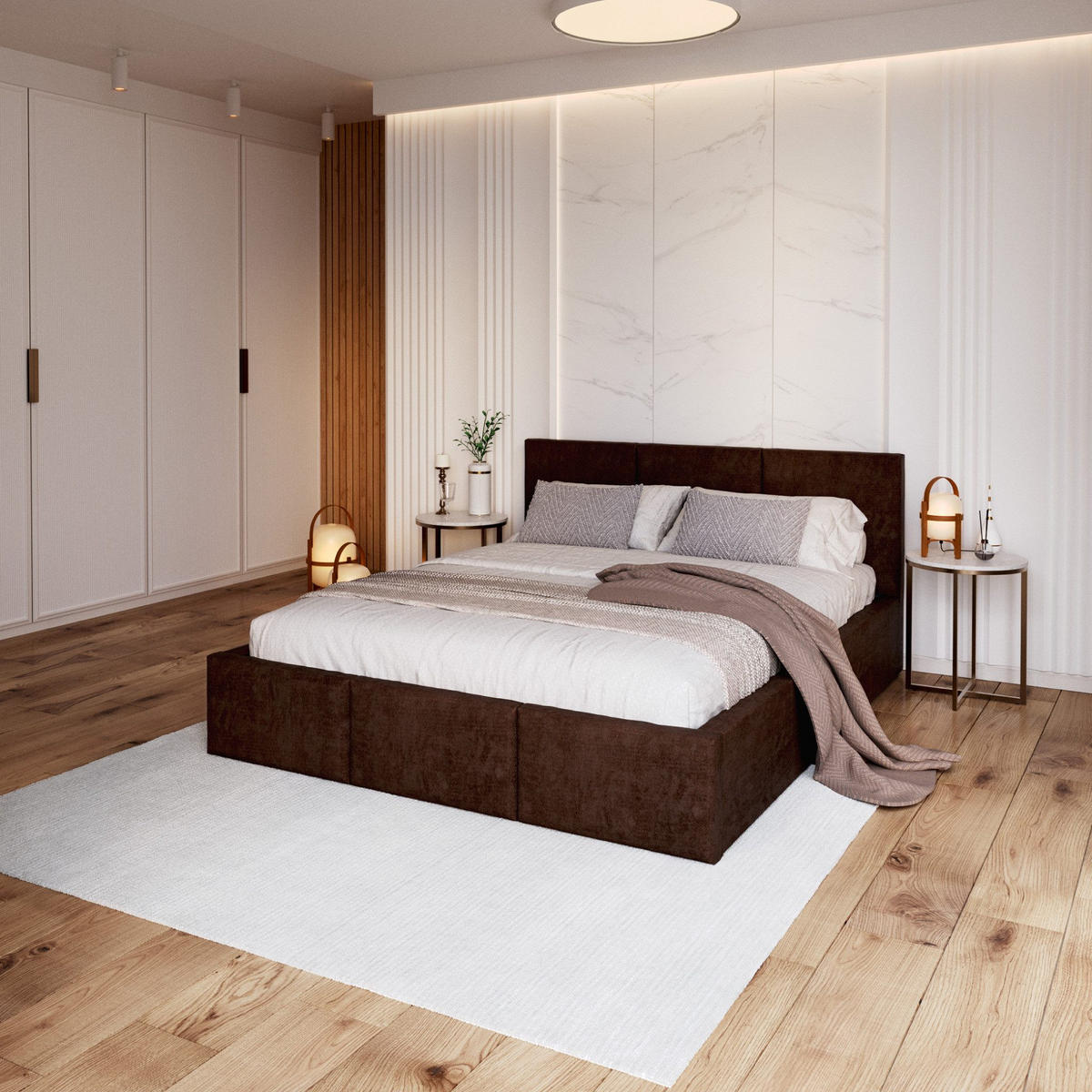 POLSTERBETT AMBER Braun - Birkefarben/Braun, Holzwerkstoff (160/200cm) - FDM