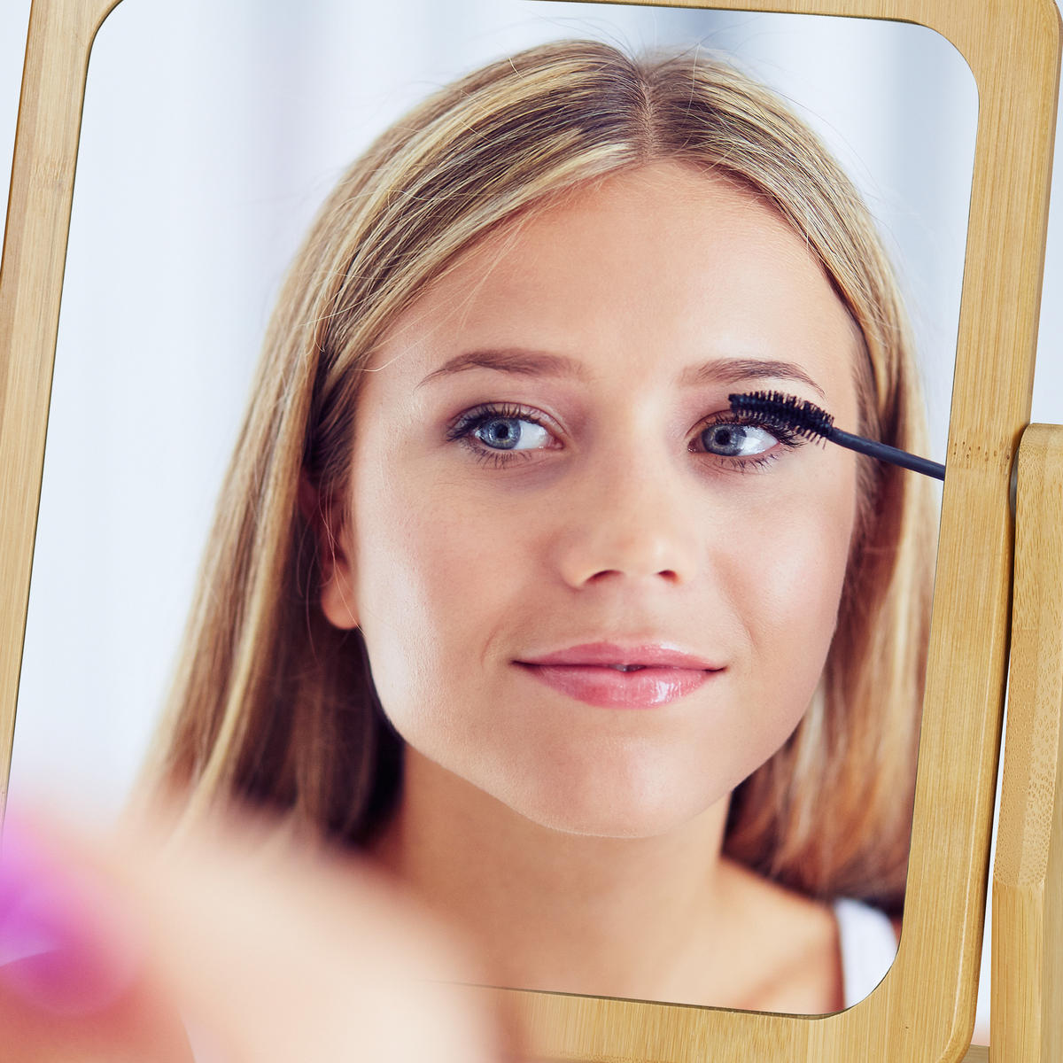KOSMETIKSPIEGEL - Silberfarben, Glas/Holz (26.5/27/7cm) - Relaxdays
