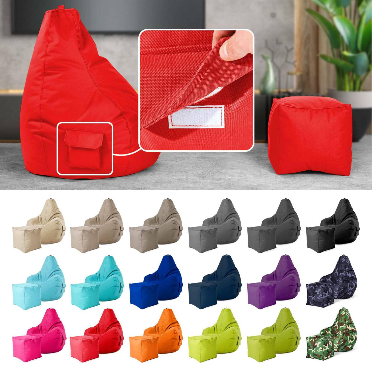 SITZSACK + Hocker "Cozy+Cube" 2er Set - Rot, Textil (70/90/80cm) - Green Bean