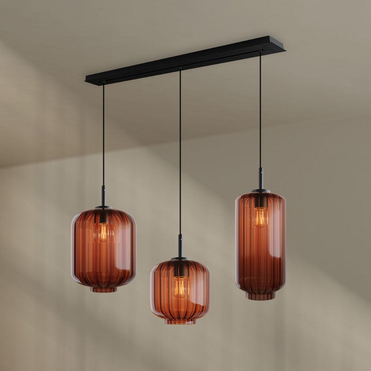 HÄNGELEUCHTE Velo 3-flammig Braun Ø 18/20/25cm - Schwarz/Braun, Glas (25/25/27cm) - s.luce