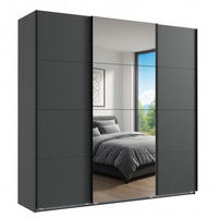 SCHWEBETÜRENSCHRANK 3-türig extrahoch in Grafit, eine Tür mit Spiegel, B225/H236/T64 cm / 22540 - Schwarz/Graphitfarben, Holzwerkstoff/Metall (225/236/64cm) - luma-home