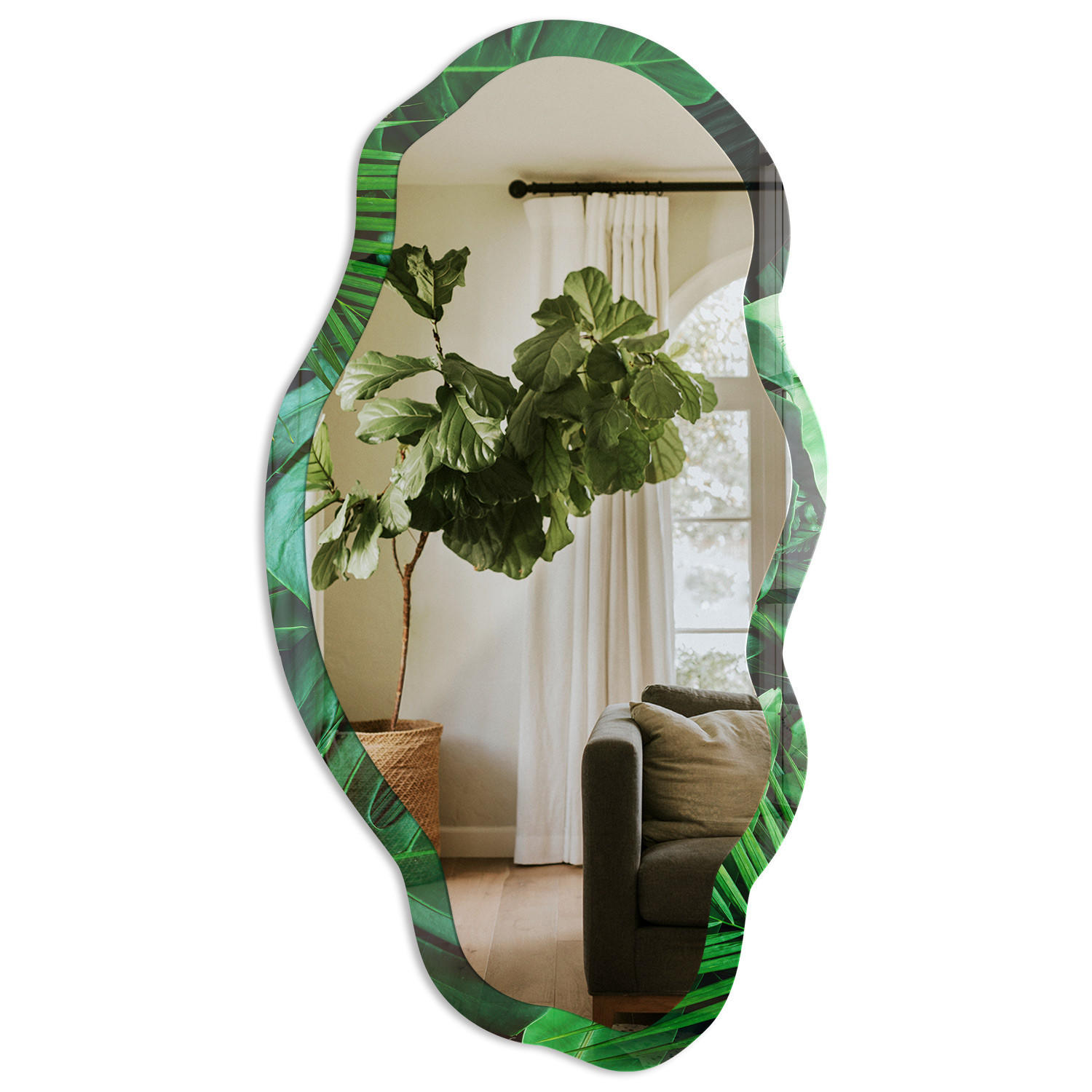 SPIEGEL 90x45 cm asymmetrisch mit Druck - Ruhe im Dschungel - Transparent, Glas (45/90/0.4cm) - TULUP