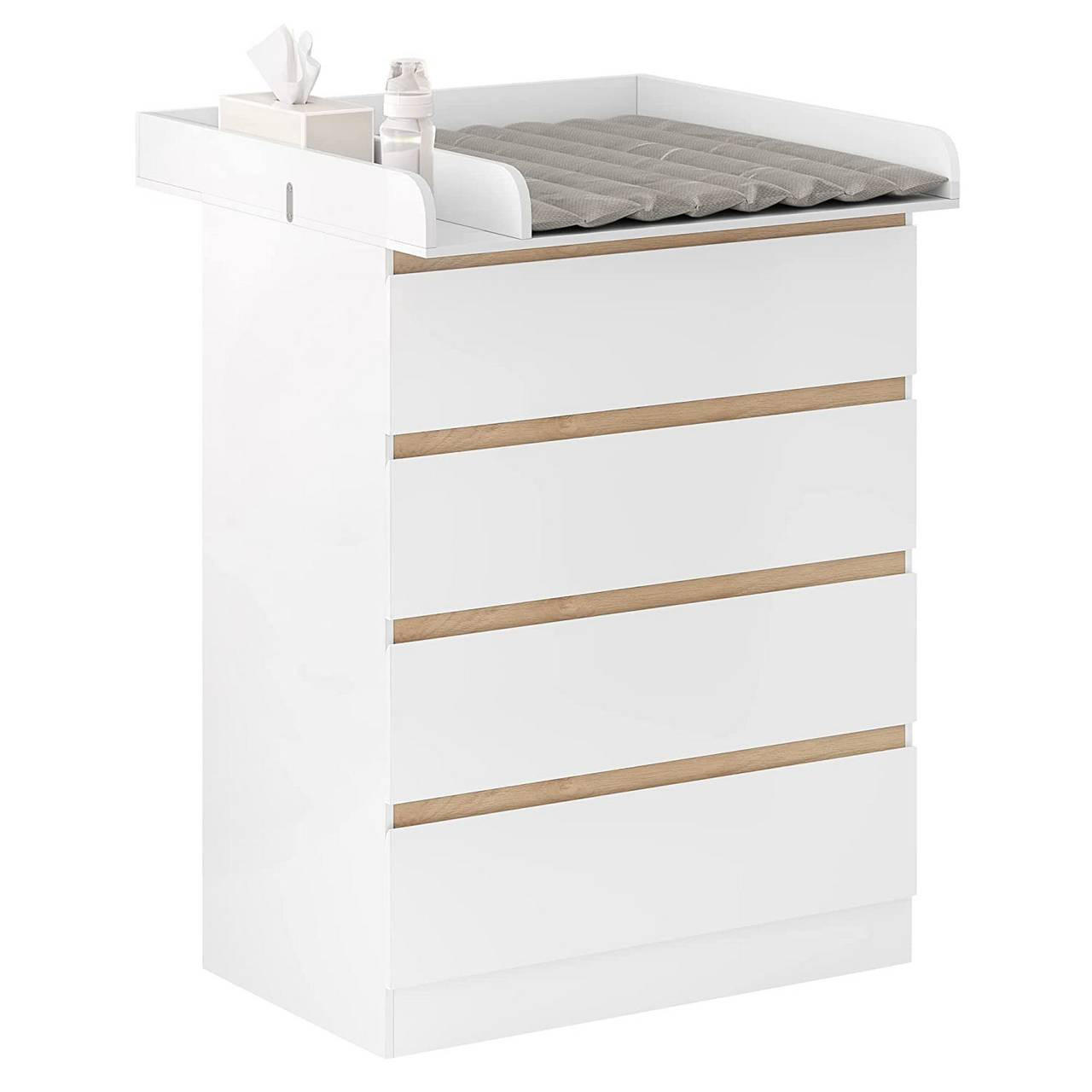 WICKELKOMMODE mit abnehmbarer Wickelsatz, mit 4 Schubladen - Weiß, Holzwerkstoff (80/100.5/47.8cm) - Woltu