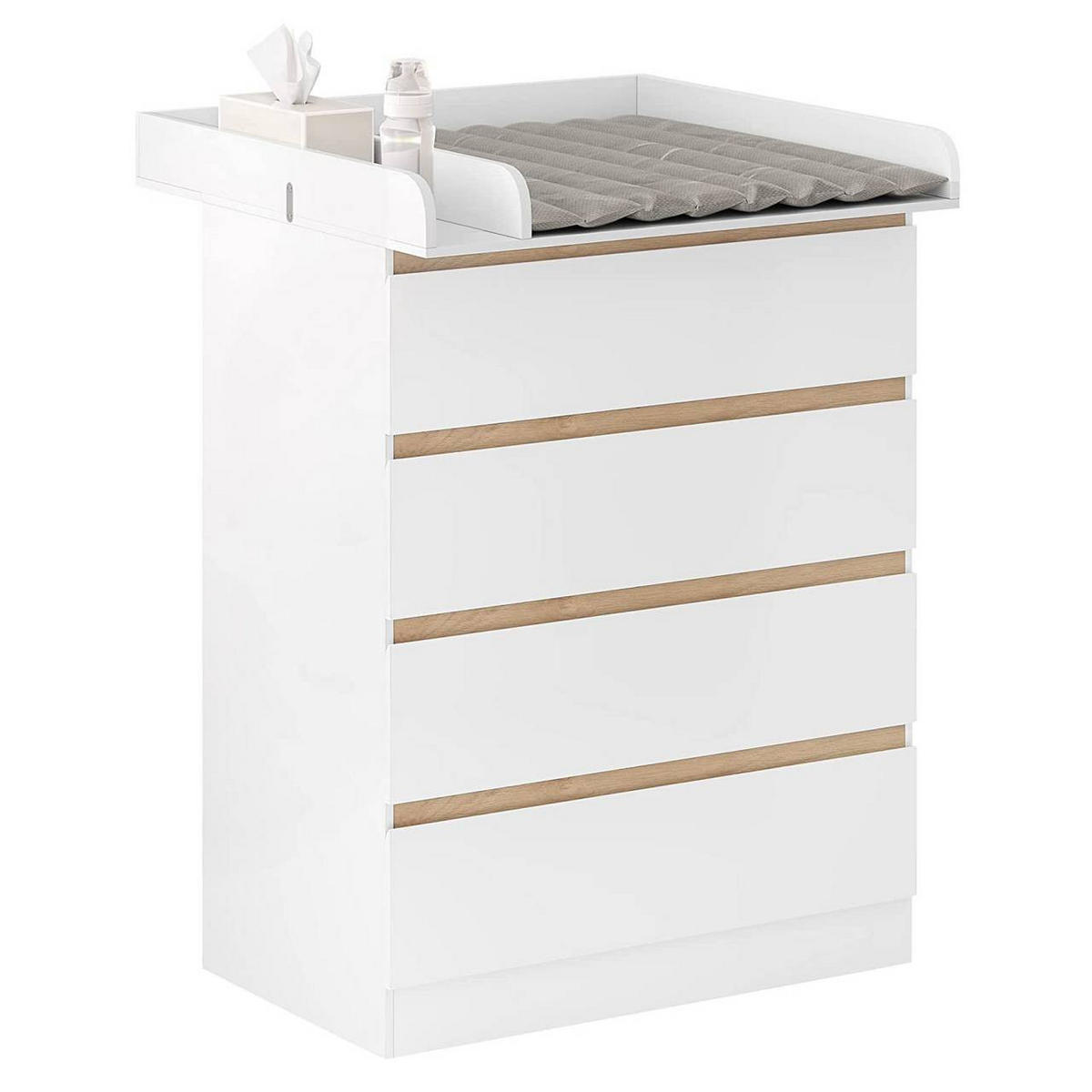 WICKELKOMMODE mit abnehmbarer Wickelsatz, mit 4 Schubladen - Weiß, Holzwerkstoff (80/100.5/47.8cm) - Woltu