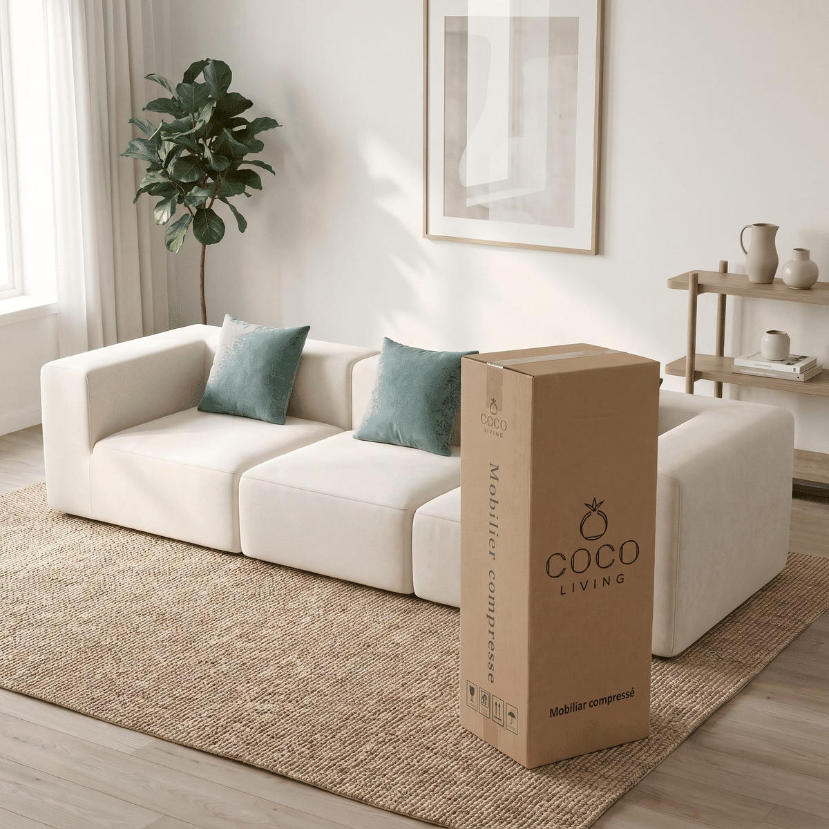 SOFA Pure 3-Sitzer - Weiß Salbei - Türkis/Weiß, Textil (300/62/100cm) - COCO Living