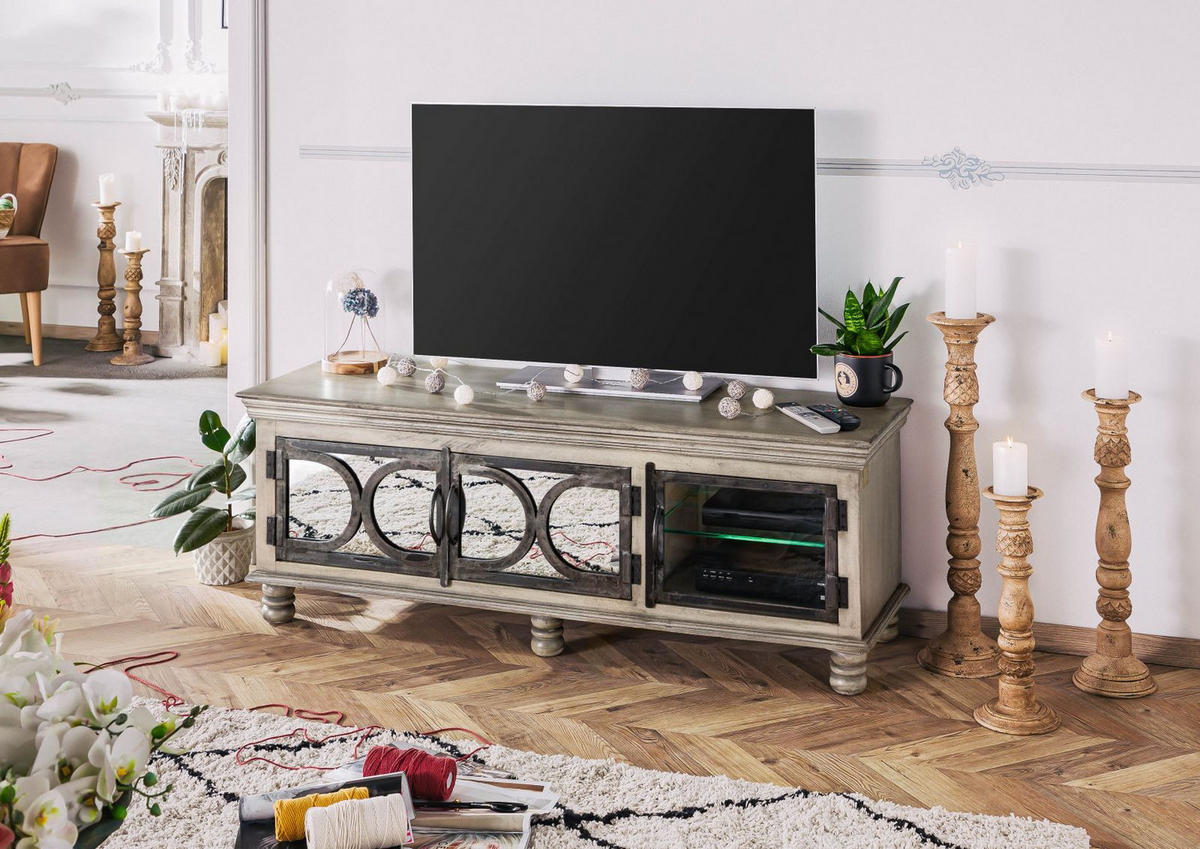 TV-BOARD Mango 150x45x55 grau lackiert HERMITAGE #012 - Grau, Holz (150/55/45cm) - Massivmoebel24