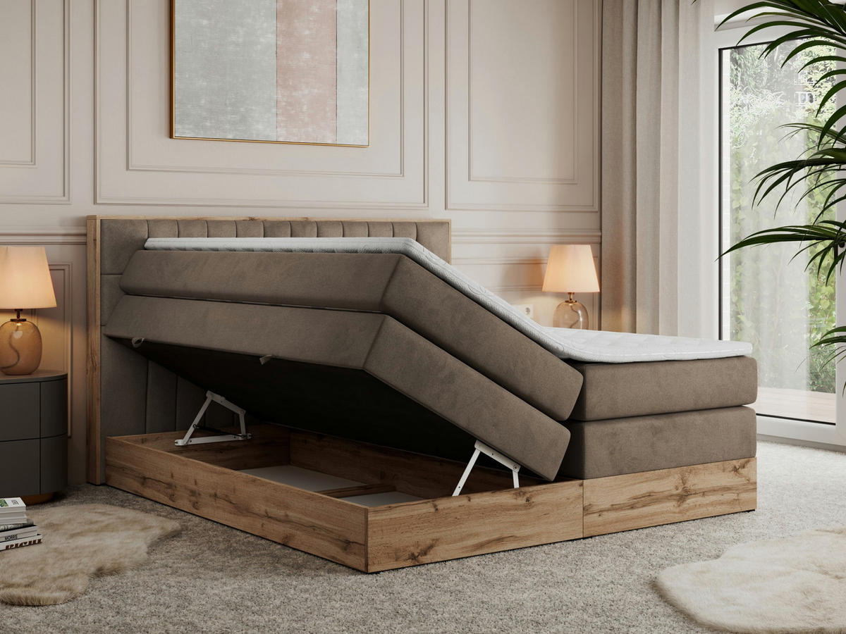 BOXSPRINGBETT AMORE KING 160/200 Braun Velvet - H3 - Braun, Holz/Textil (160/200cm) - MKS