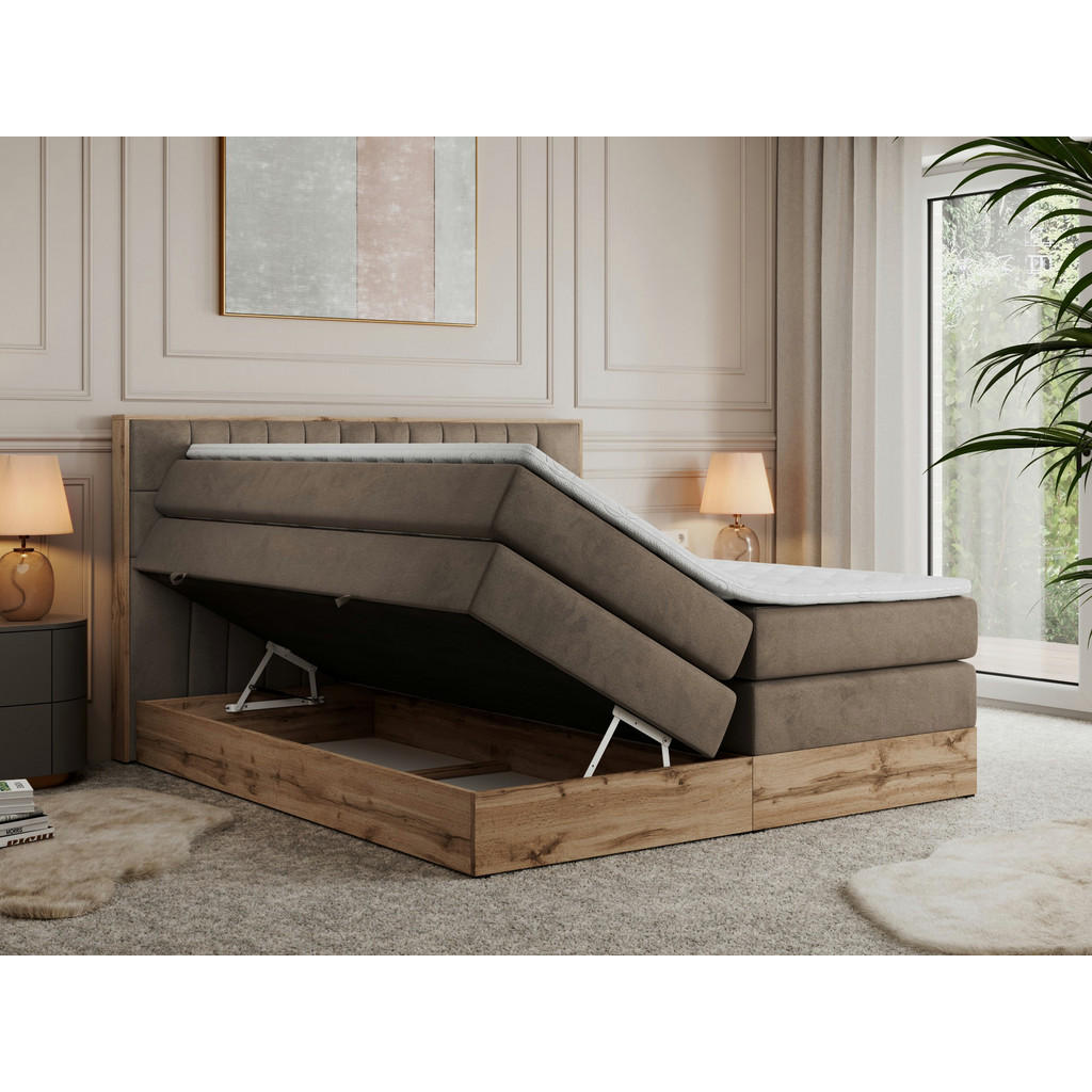 Thumbnail - MKS Boxspringbett, Braun, Textil, 2-Sitzer, H4, Rechteckig, 140x200 cm, Schlafzimmer, Betten, Boxspringbetten
