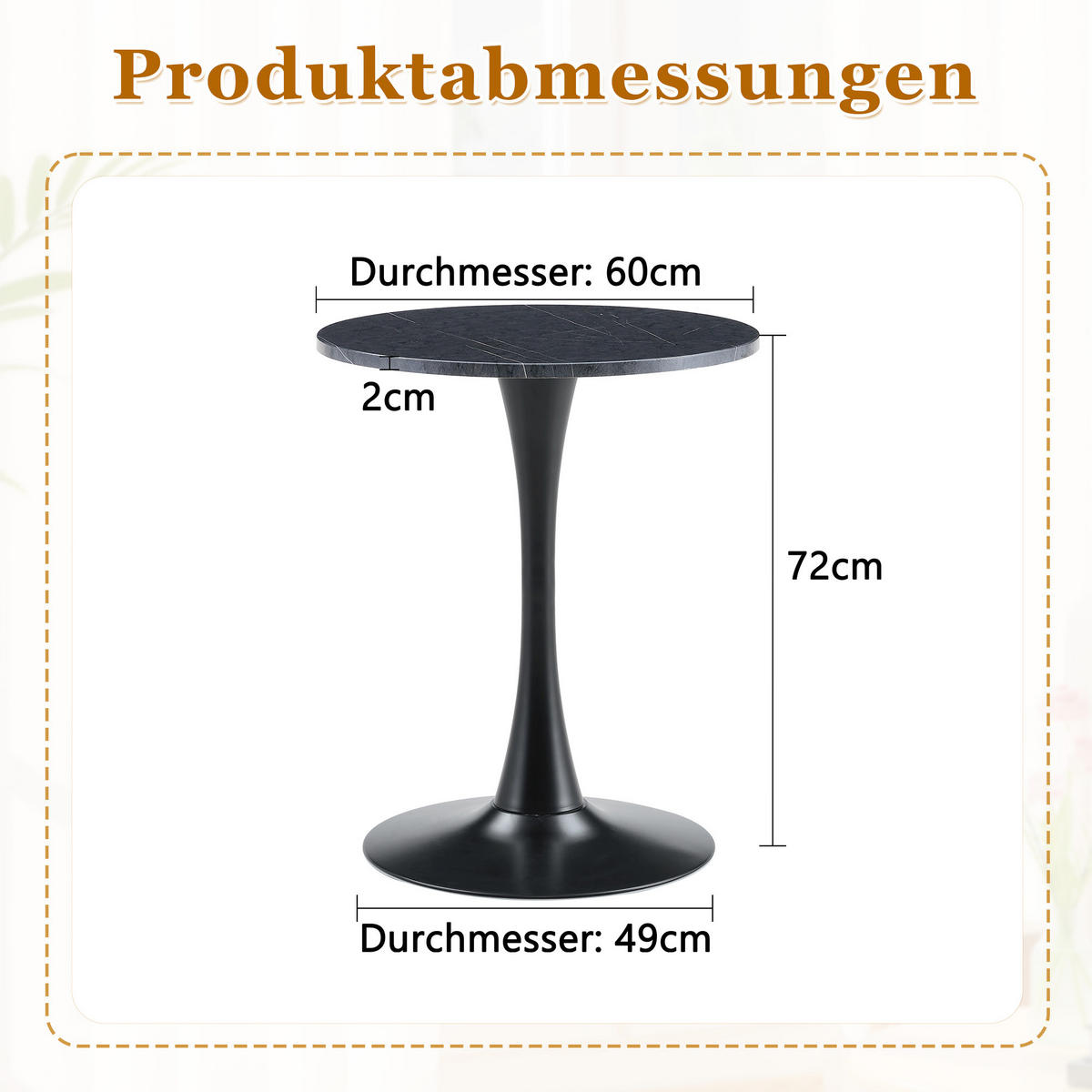 BEISTELLTISCH 60/60/72 cm Schwarz in Marmor-Optik aus MDF mit Metallfuß - Schwarz, Holzwerkstoff (60/60/72cm) - OKWISH